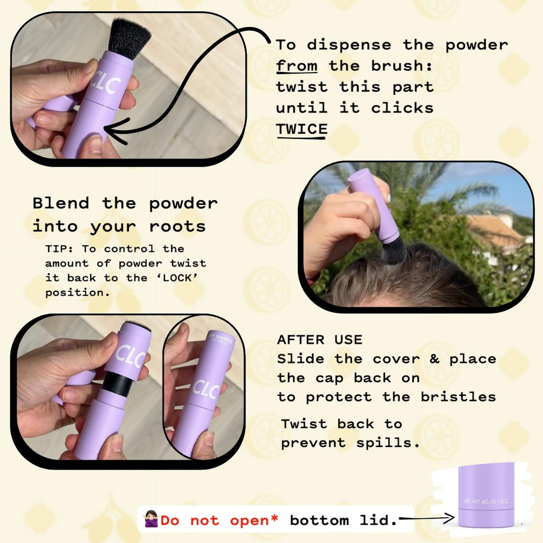 CLC Dry Shampoo Powder Brush - Ideal for Oily Hair - Convenient for On-the-Go Use - Non Toxic Powder Dry Shampoo with Brush for Volume -Talc and Paraben Free - Non Aerosol Dry Shampoo Gift for Women