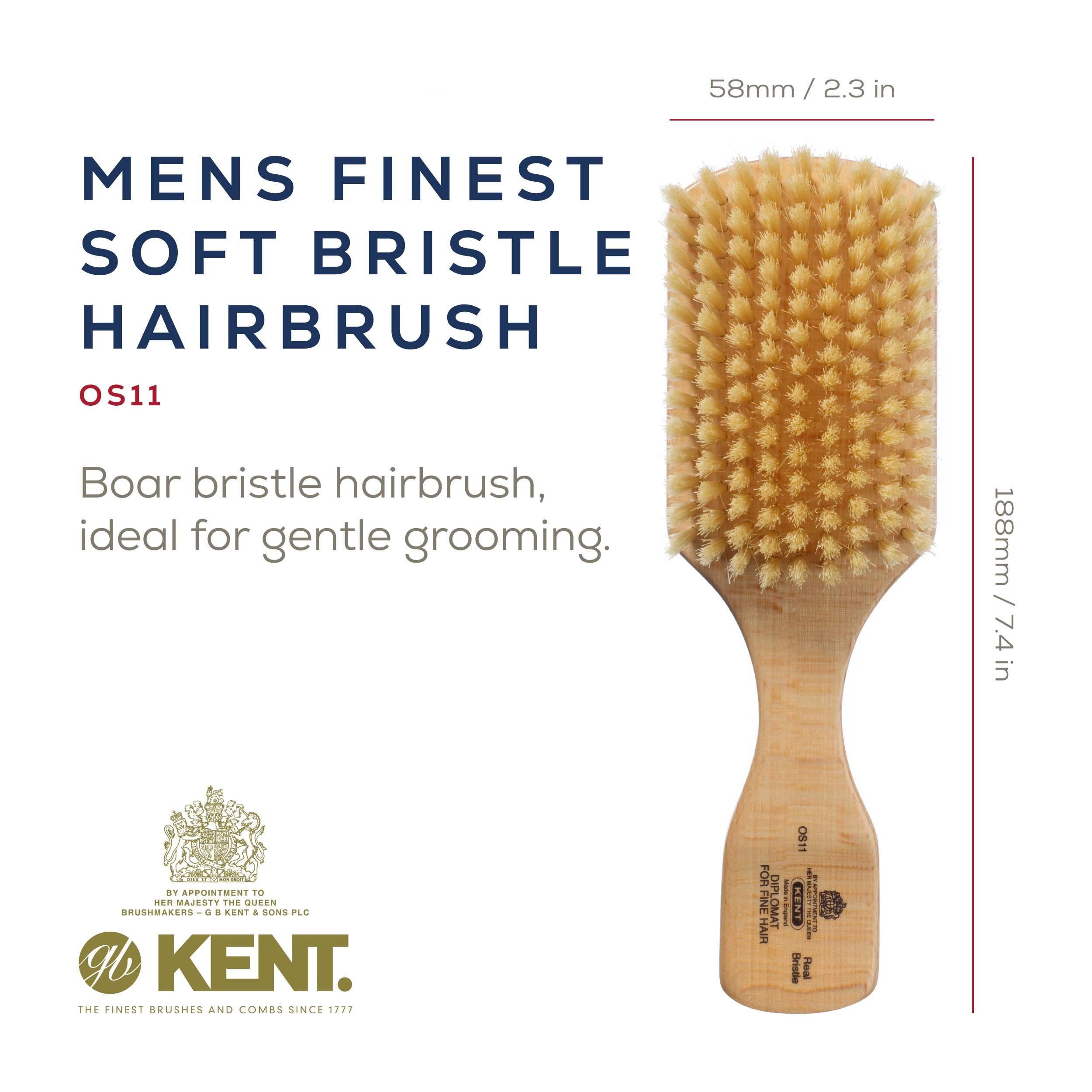 Kent OS11 Rectangular Satinwood White Pure Bristle Club Brush