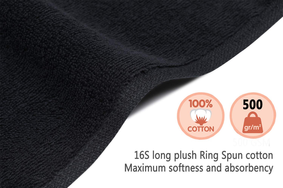 Black Salon Towels (2-pack, 16 X 27 Inches)-Barber Hand Cotton Towel for Gym, Bath, Spa, Shaving, Shampoo