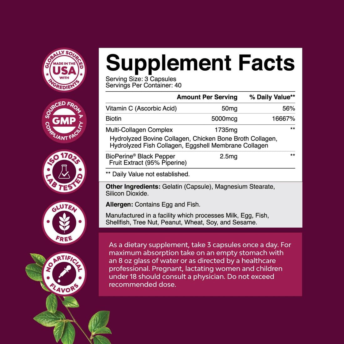 Advanced Multi Collagen Peptides Pills 120ct - Biotin and Collagen Supplement with BioPerine and Hair Skin Nails Vitamins for Women Men - Multi Pills for Women with Types 1 2 3 5 & X