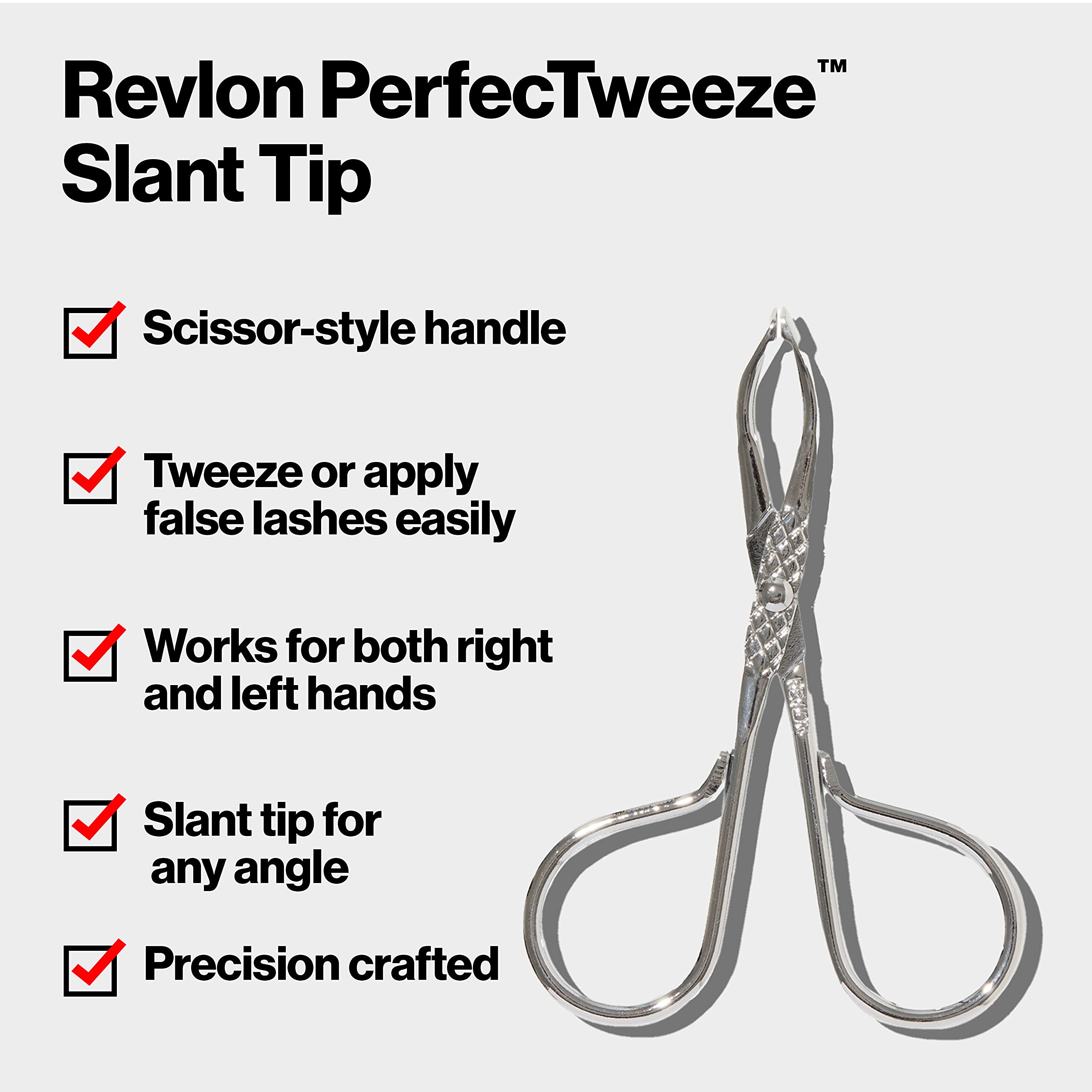 Revlon PerfecTweeze Scissor Tweezers, Slanted Tip, For Eyebrow Shaping and Hair Removal, Ergonomic Handle Design, Stainless Steel, 1 Count