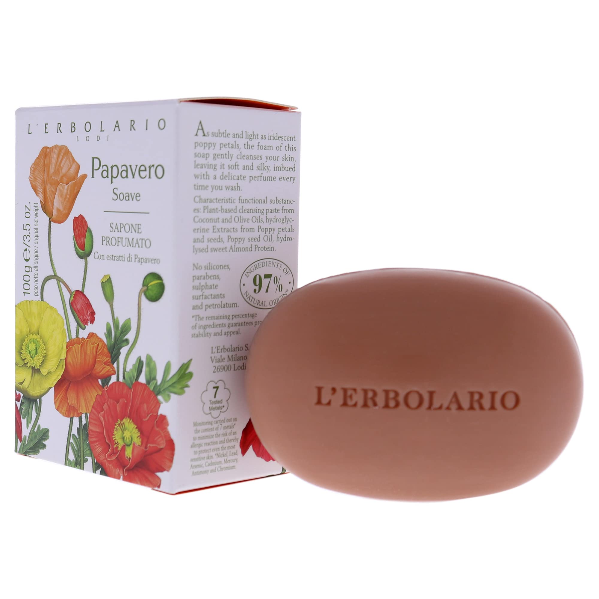 LErbolario Sweet Poppy Perfumed Bar Soap For Unisex 3.5 oz Soap
