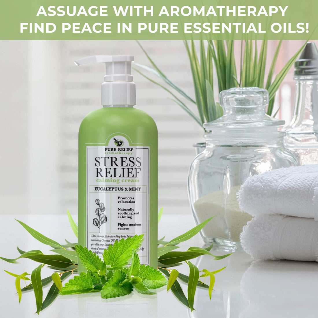 Pure Relief Eucalyptus Body Lotion Herbal Skin Care Stress Relief Lotion For Women | Calming Arnica, Coconut Oil, & Mint Lotion | Aromatherapy Dry Skin Moisturizer & Arnica Bruise Body Cream,16 Oz