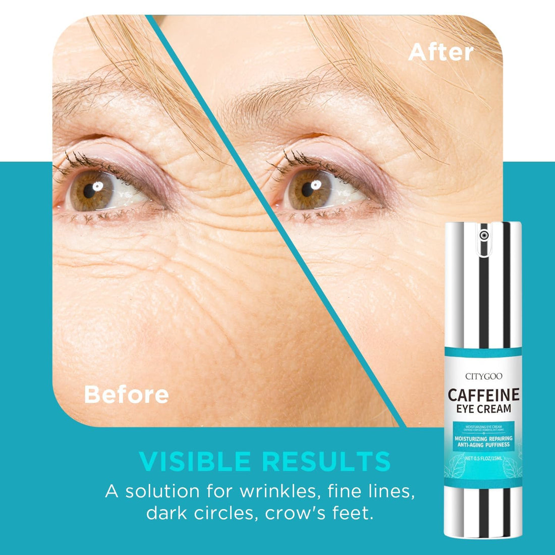 Caffeine-Infused Eye Cream: Reduced Puffiness, Dark Circles, and Wrinkle Smoothing for Morning and Evening Routine