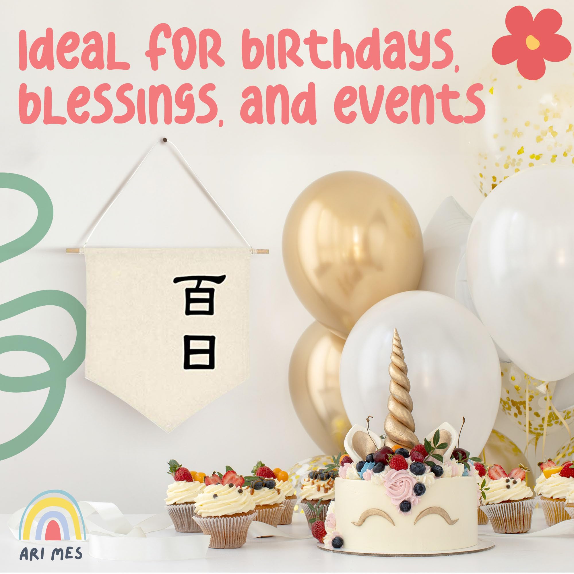 ARI MES - Korean First Birthday Hanging Canvas Banner, Dohl Decoration Korean, Durable Canvas Flag, First Birthday Decorations for Girl and Boy, Happy Birthday Banners Celebration, Korean-Cute