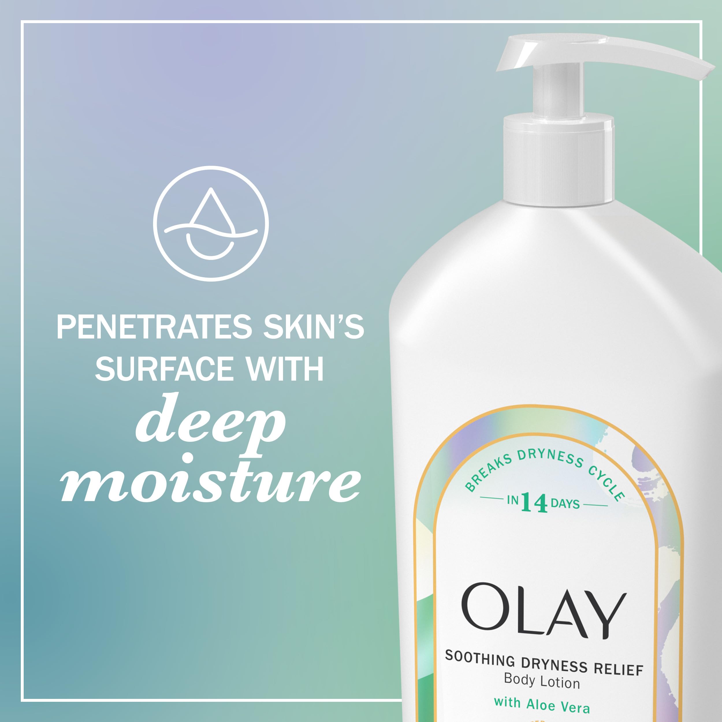 Olay Soothing Dryness Relief Hydrating Body Lotion for Women, Absorbs Instantly, Formulated with Vitamin B3 Complex, Aloe Vera Scent, 18 fl oz