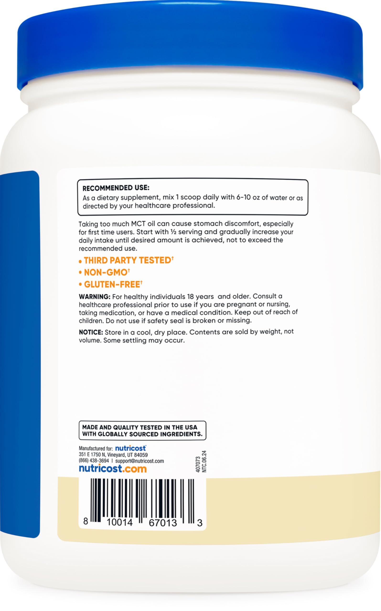 Nutricost C8 MCT Oil Powder 1LB (16oz) Vanilla Flavor - 95% C8 MCT Oil Powder, Best for Keto Diets, Non-GMO, Gluten Free