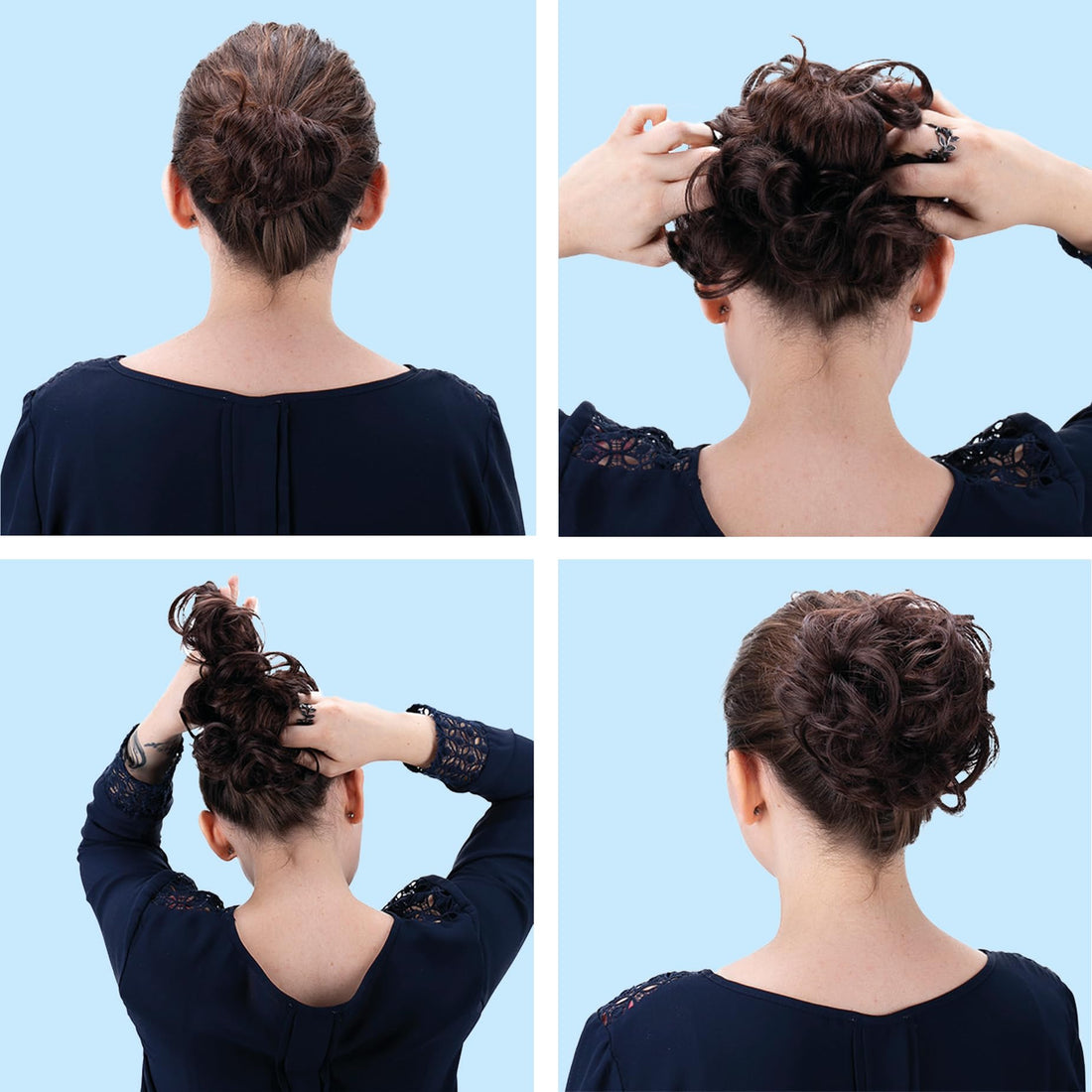 black 1B H312 : PRETTYSHOP 100% Human Hair Scrunchy Scrunchie Bun Up Do Hair Piece Hair Ribbon Ponytail Extensions Wavy Curly or Messy Div. colours (black 1B H312)