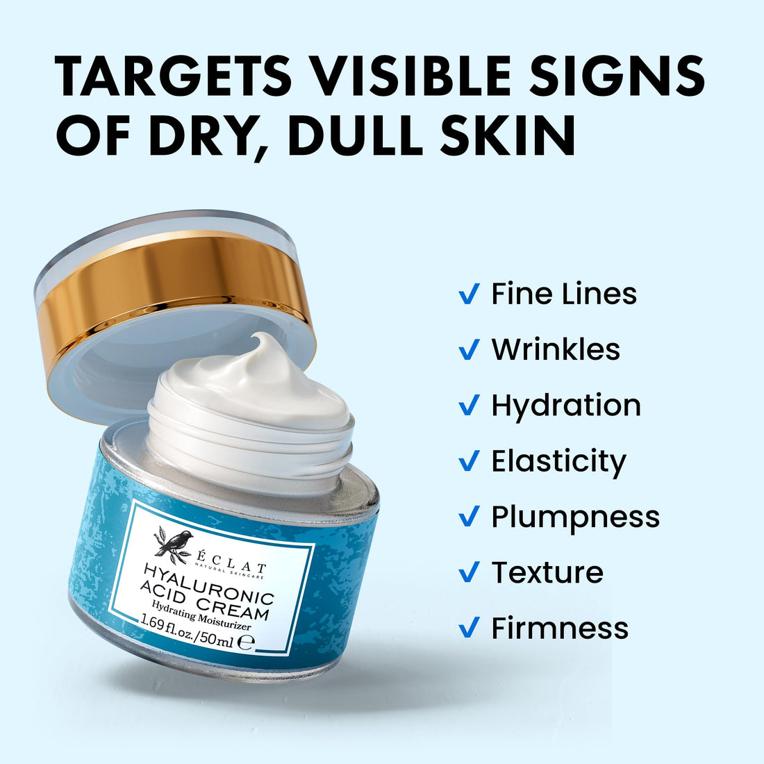 Eclat Skincare Hyaluronic Acid Moisturizer – Anti Aging Face Cream with Vitamin C, Hydrating Facial Moisturizer for Women & Men - Anti Wrinkle Day & Night Cream - Hyaluronic Acid Face Lotion 1.7 fl oz