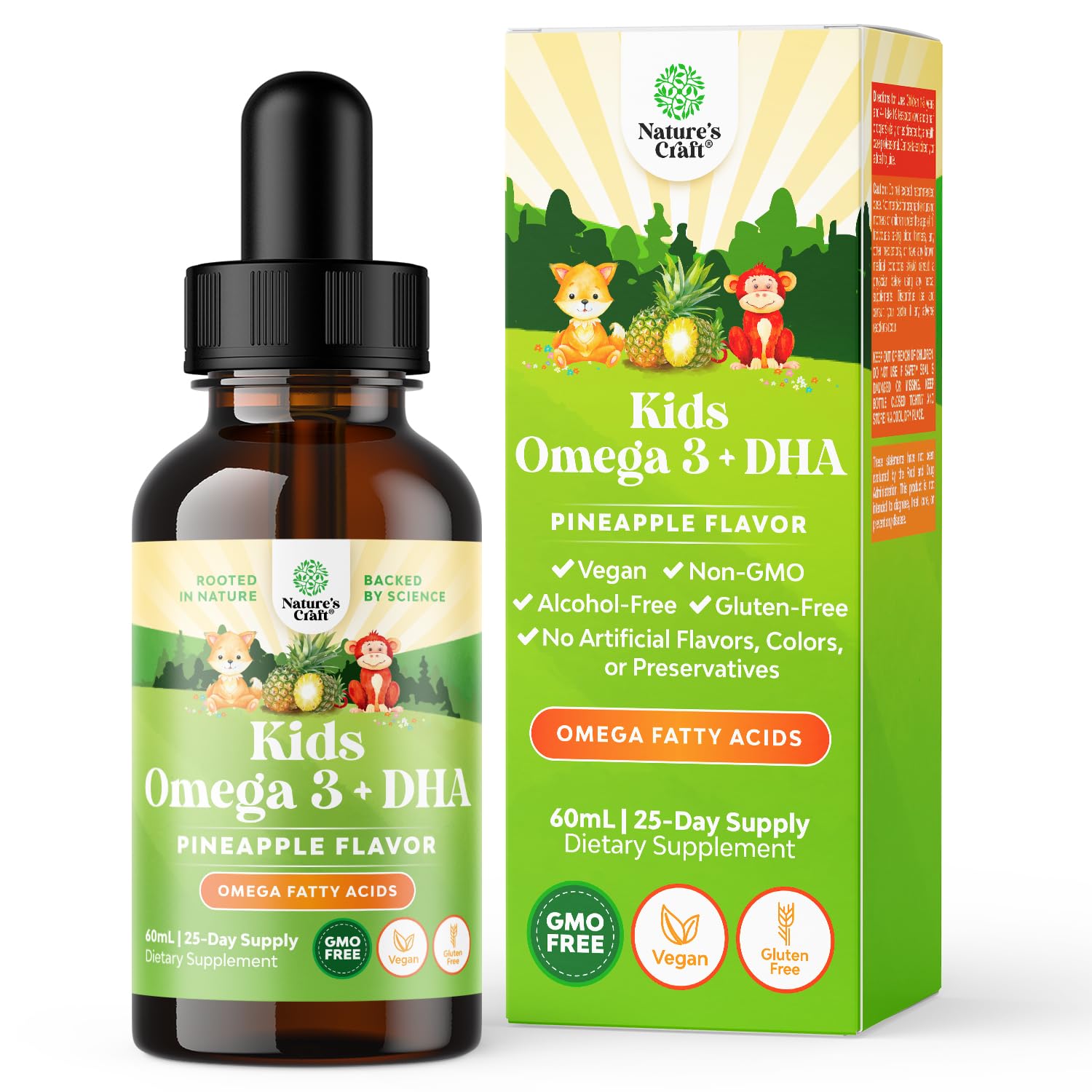 Kids DHA Omega 3 Drops - Fatty Acids Omega 3 6 9 for Brain, Immunity & Vision - Nutritional DHA for Kids for Healthy Nervous System & Focus Support - Vegan Liquid Supplement with EPA & ALA - 2 Fl Oz