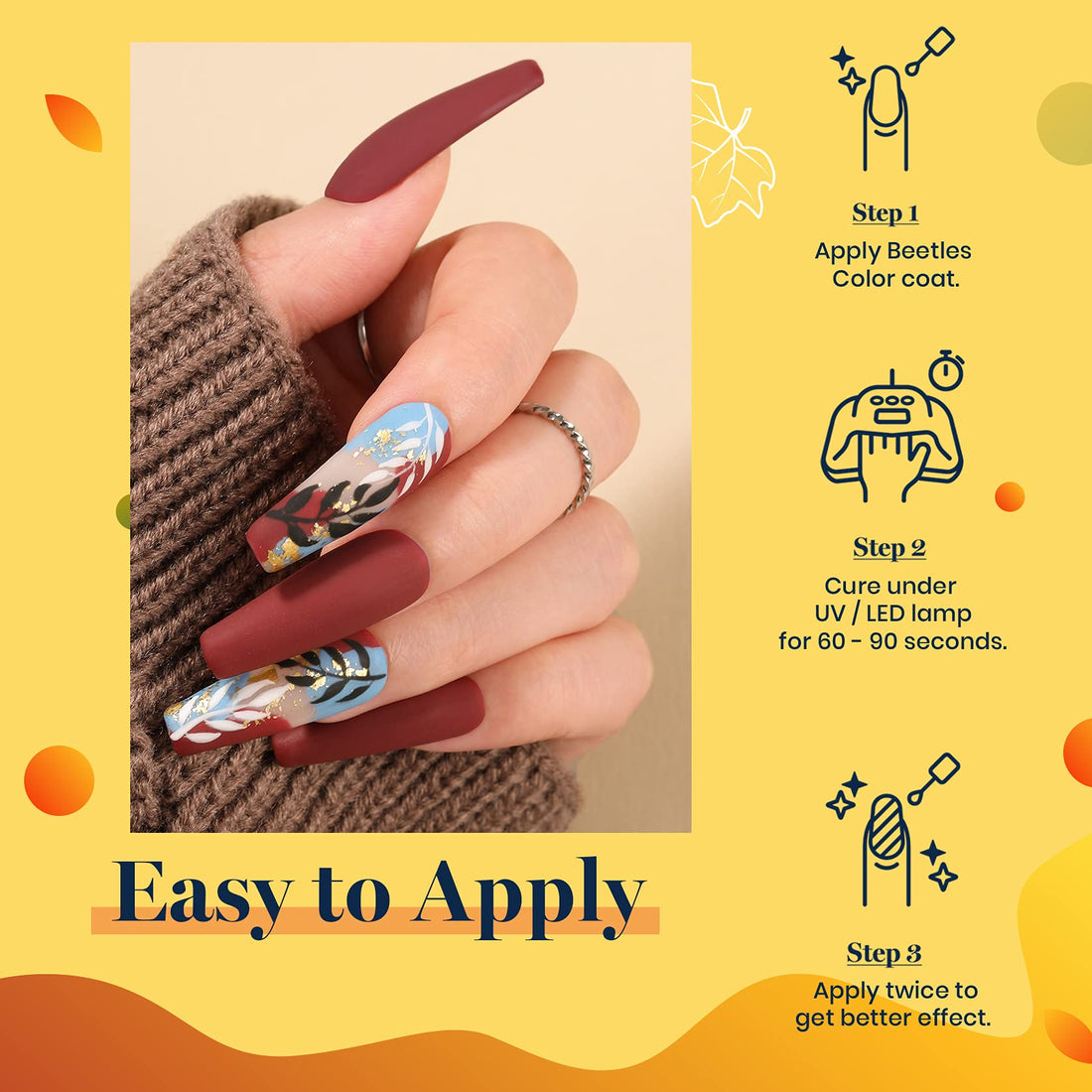 Beetles Gel Polish Set, Sunset Leaves Set Orange Green Gel Nail Polish Kit Autumn Fall Winter Soak Off UV Nail Lamp LED Cured, 7.3ml Each Bottle for Nail Art