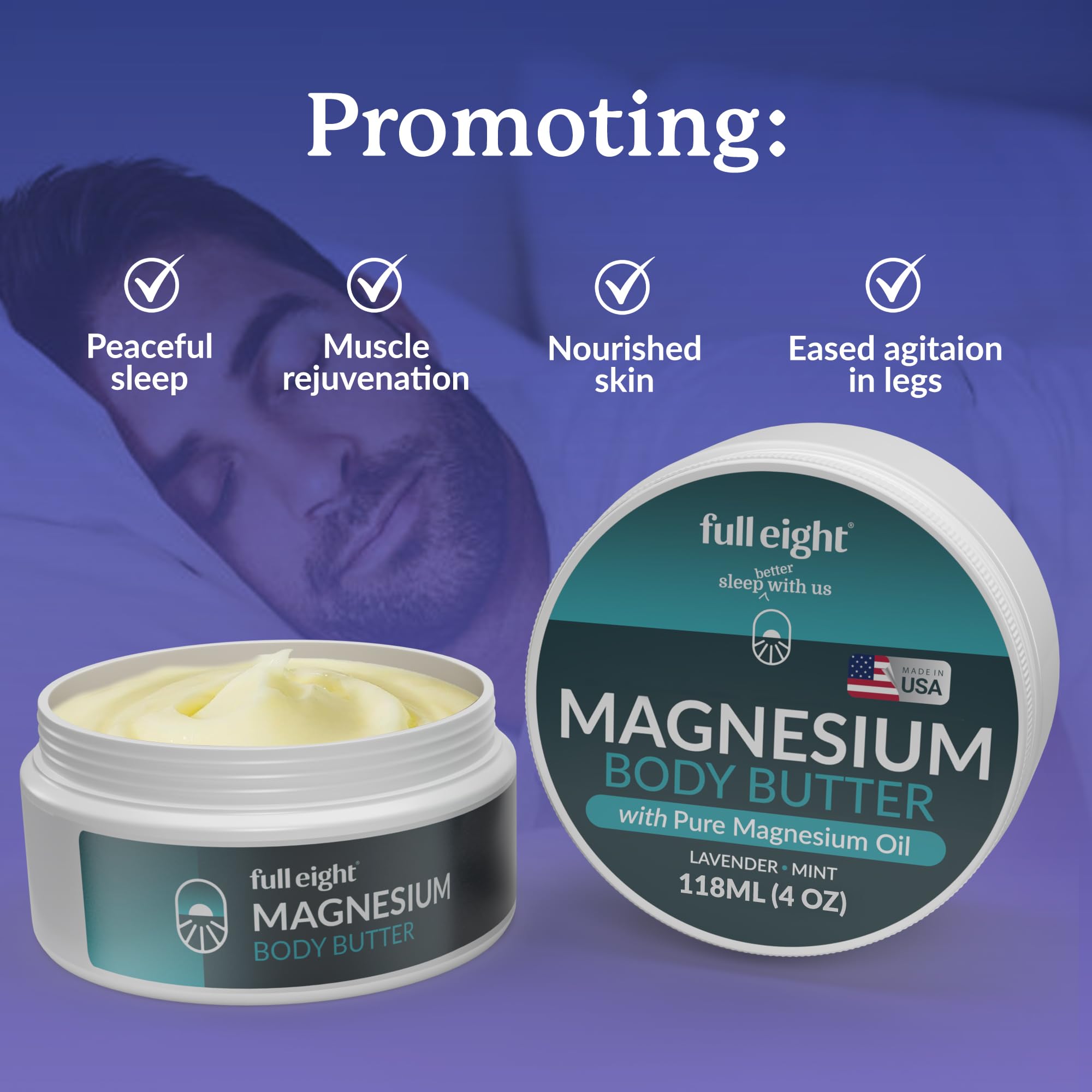 Magnesium Body Butter – Quick Ease for Tensed Legs, Tight Muscles & Sleep, Organic Ingredients with Pure Magnesium Oil, Exfoliating Topical Cream 4oz