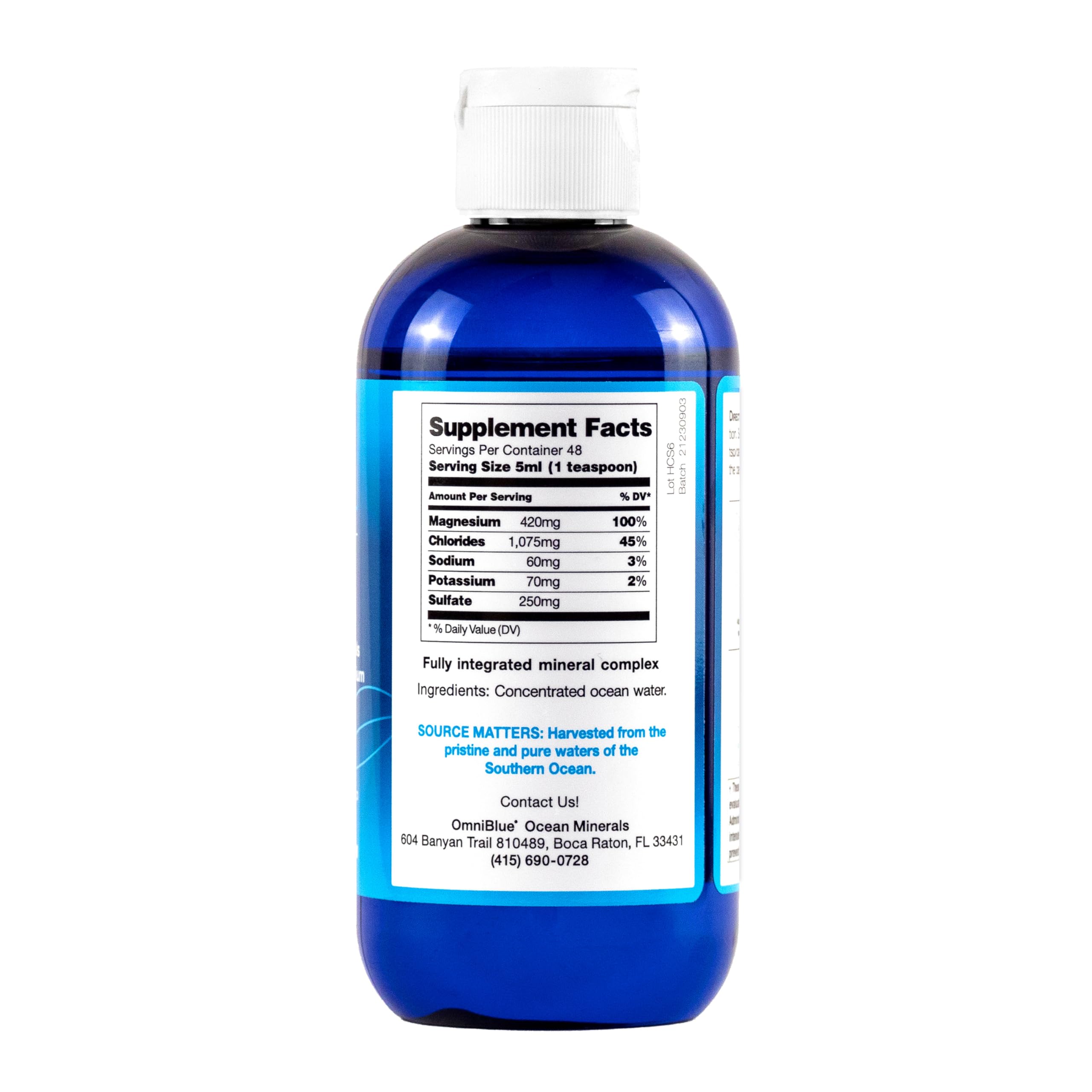 OmniBlue Ocean Minerals Liquid Magnesium (420mg) & 70+ Trace Minerals | Natural Remineralization for Muscle Wellness, Deep Sleep, Smooth Digestion, Heart Function | 8oz Bottle