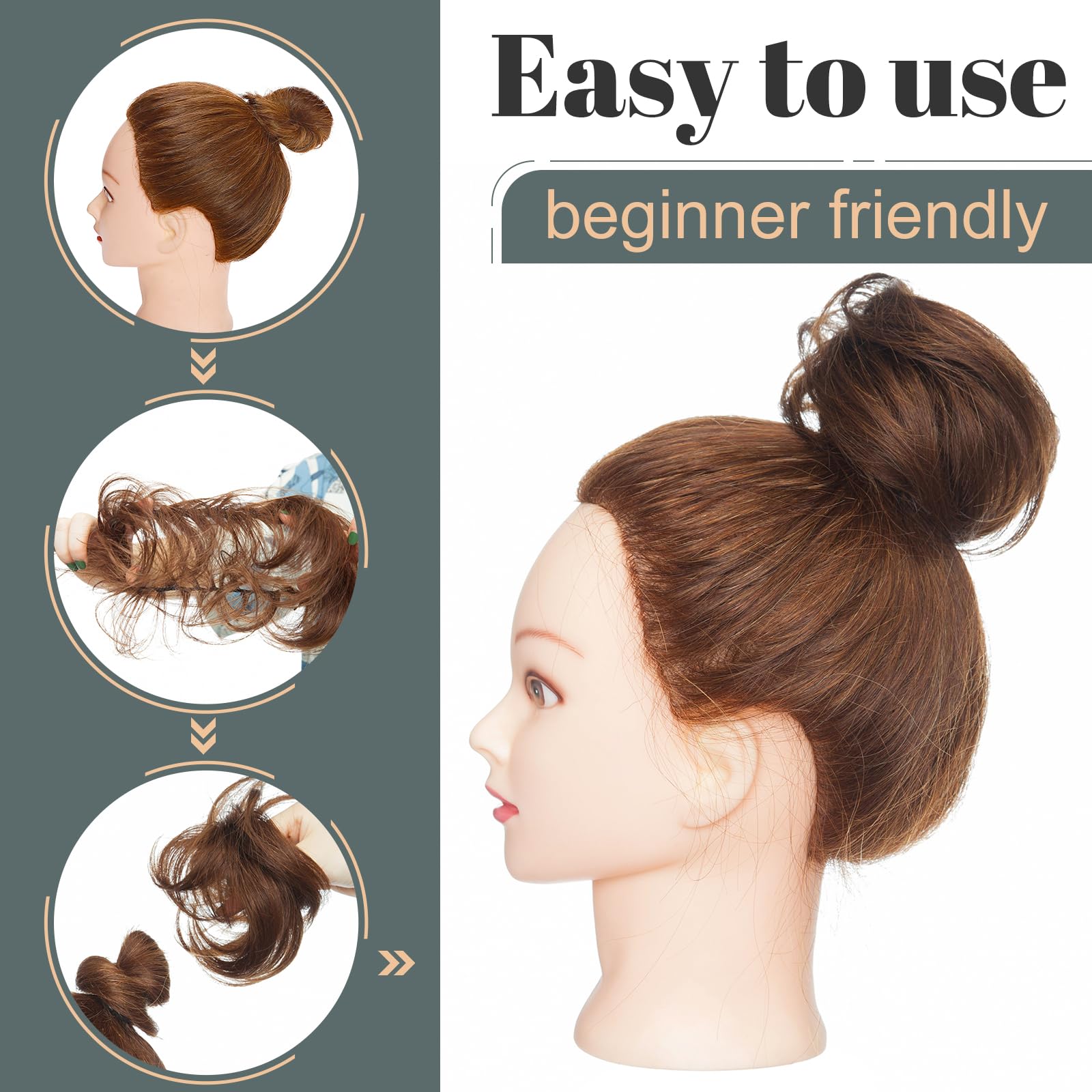 Real Hair Bun 100% Human Hair Up Do Messy Bun Hair Pieces Wavy Updo Remy Scrunchies Donot Elegant Chignons With Elastic Rubber Band Ponytail Scrunchy Hairpiece For Women 1PC 23g #04 Medium Brown