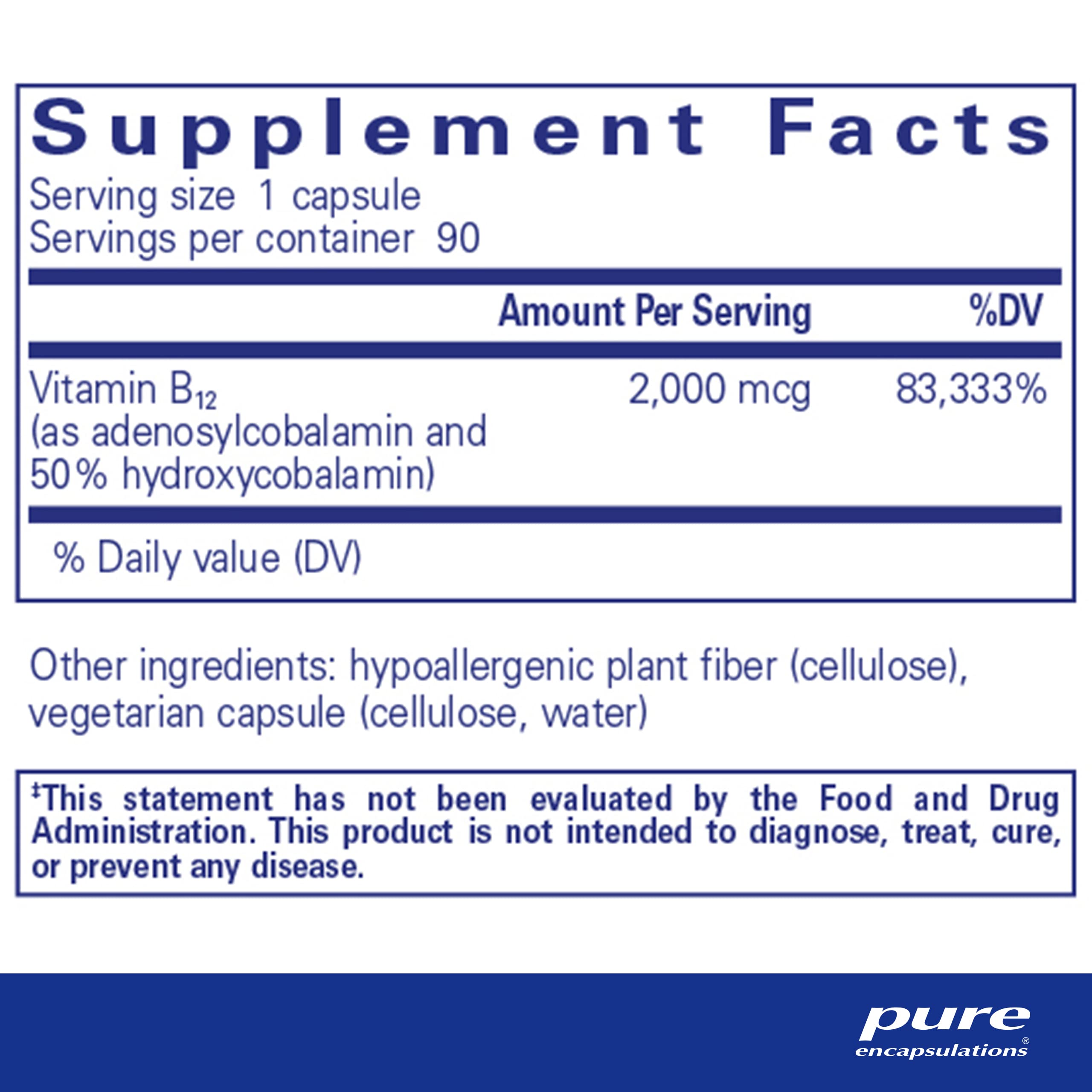 Pure Encapsulations Adenosyl/Hydroxy B12 90's - High-Potency B Vitamin - for Energy Metabolism & Neurological Support* - Brain Support Supplement* - Vegan & Gluten Free - 90 Capsules