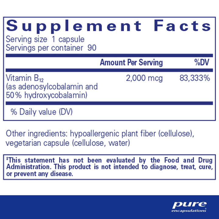 Pure Encapsulations Adenosyl/Hydroxy B12 90's - High-Potency B Vitamin - for Energy Metabolism & Neurological Support* - Brain Support Supplement* - Vegan & Gluten Free - 90 Capsules
