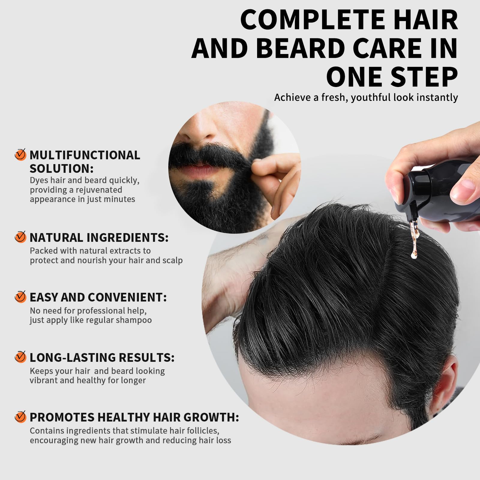 SEVICH Black Hair & Beard Dye Shampoo,Semi Permanent Hair Color,Shampoo for Gray Hair and Beard Coverage for Men, 5 in 1 Dye Shampoo Conditioner with Natural Ingredients, 250ML