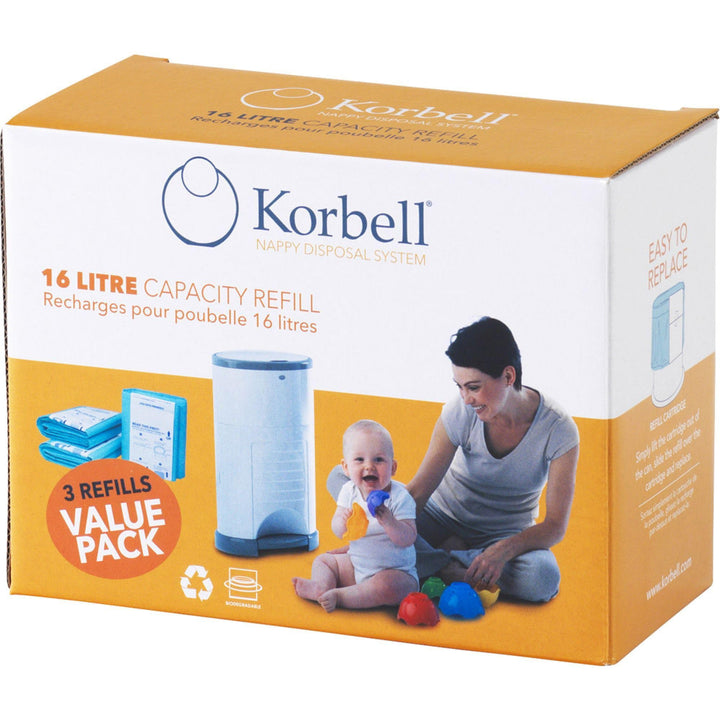 Korbell Nappy Disposal Bin Liners - Standard (16 Litre) - 3 Refills Value Pack