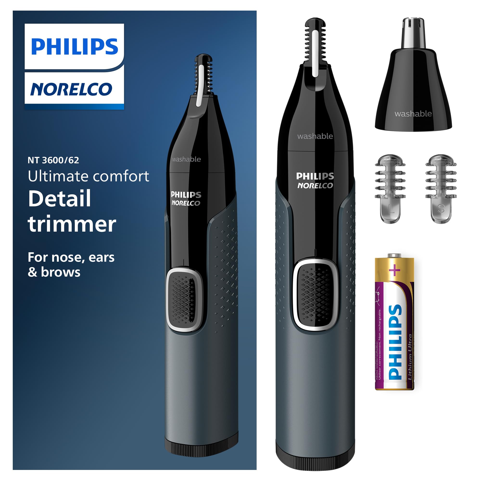 Norelco Philips Nose Trimmer 3000, for Nose, Ears Eyebrows, NT3600/62