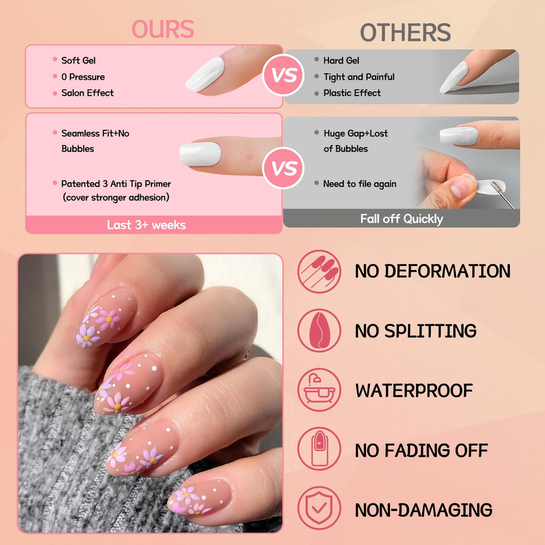 Lifextol 288pc Almond Press on Nails Medium Acrylic Nails Press on Nails French Tip Short Fake Nails with Glue and Adhesive Tabs, Glue on Nails Pack False Stick on Nails Artificial Fingernails