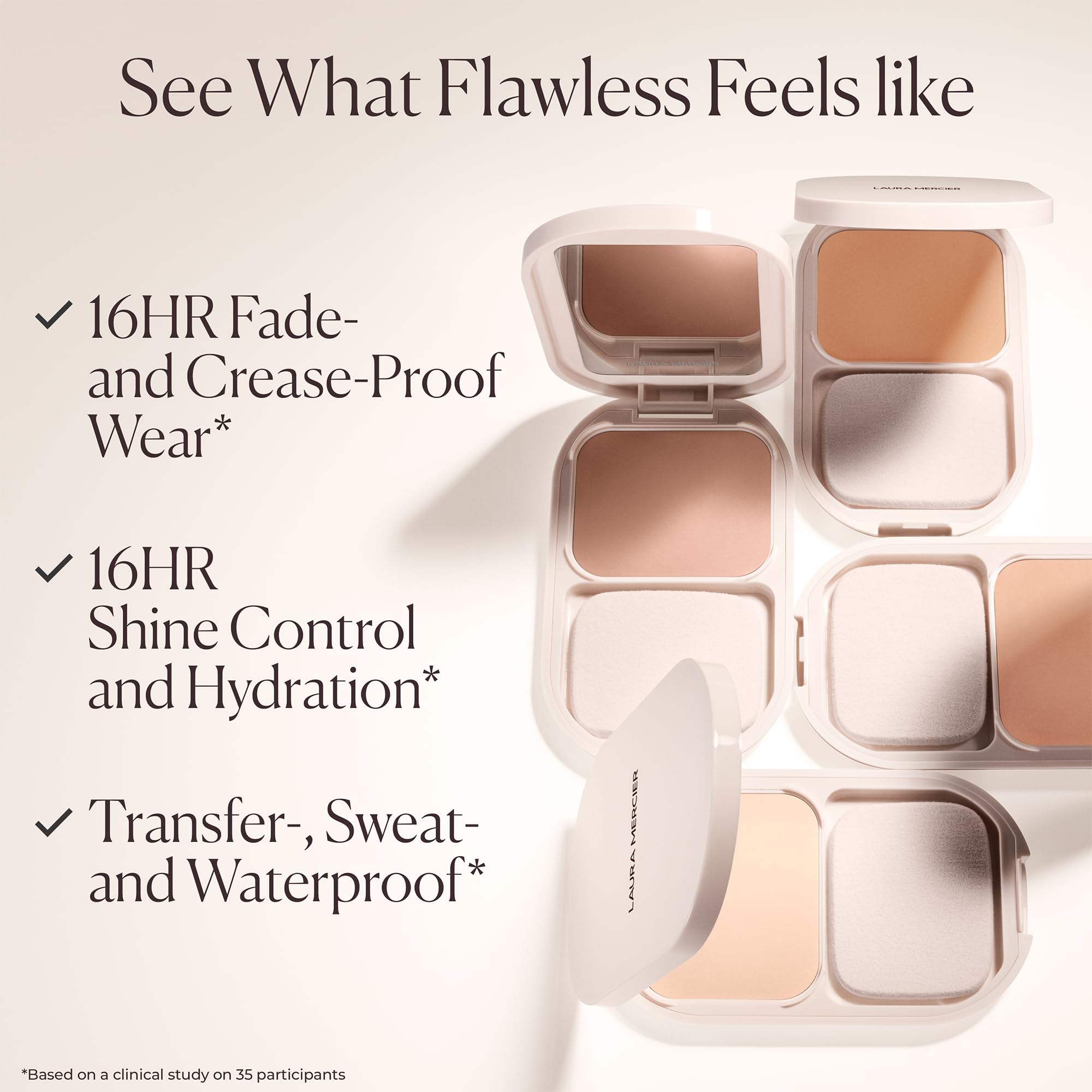 Laura Mercier Real Flawless Feather Matte Powder Foundation, 16 HR Fade-Proof Wear, Hydration & Shine Control, Weightless Face Powder Compact, Hyaluronic Acid Infused, 2N Affogato