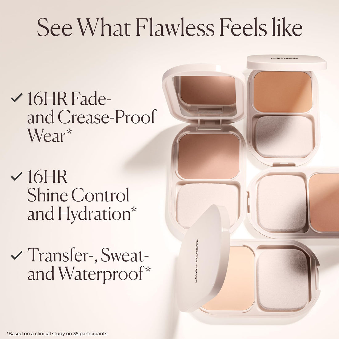 Laura Mercier Real Flawless Feather Matte Powder Foundation, 16 HR Fade-Proof Wear, Hydration & Shine Control, Weightless Face Powder Compact, Hyaluronic Acid Infused, 2N Affogato