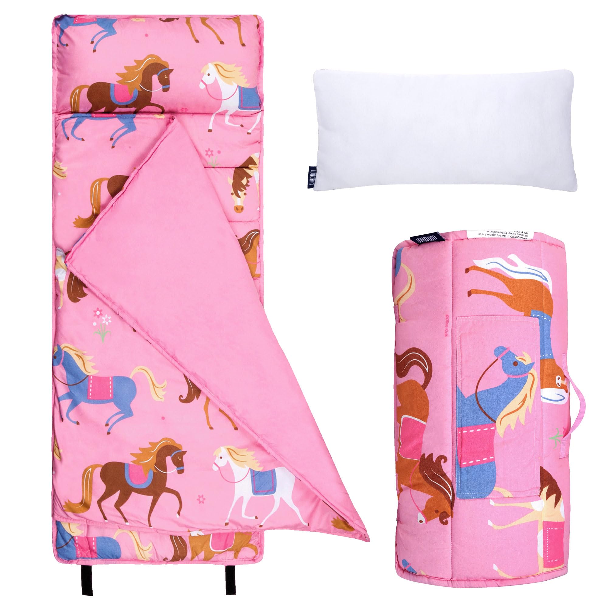 Wildkin Kids Microfiber Nap Mat – Soft Sleep Mat with Pillow, Ideal for School & Travel - Horses