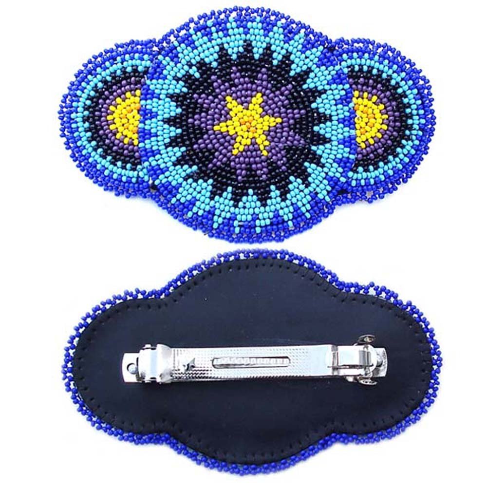 VivaApparel Viva Seed Beaded Barrette French Clip Rosette Blue Star Beadwork Hair Accessories
