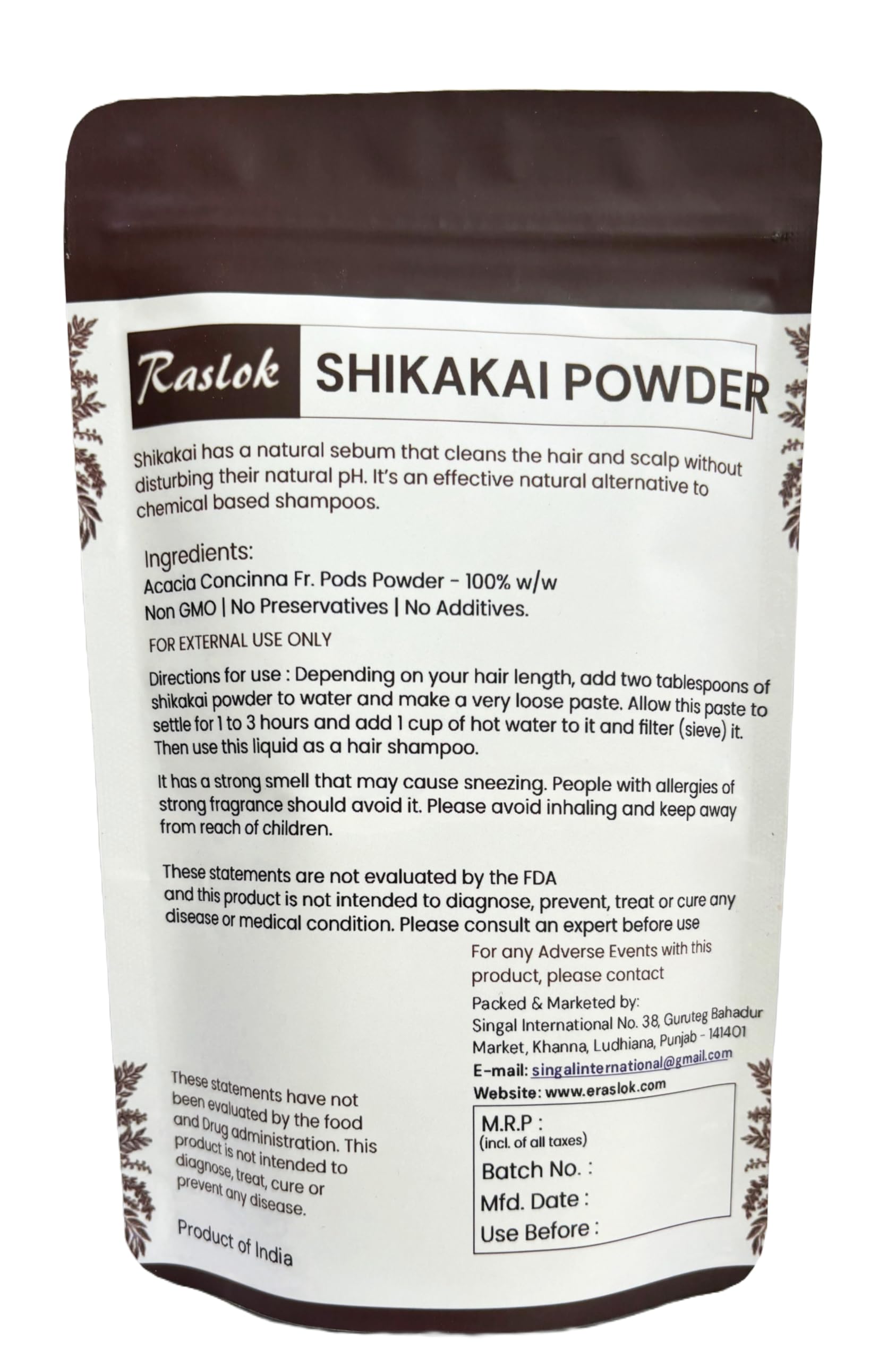 Raslok Shikakai Powder | Natural Hair Cleanser & Conditioner | 100% Pure Acacia concinna Fruit Pods Powder (3.52 oz)