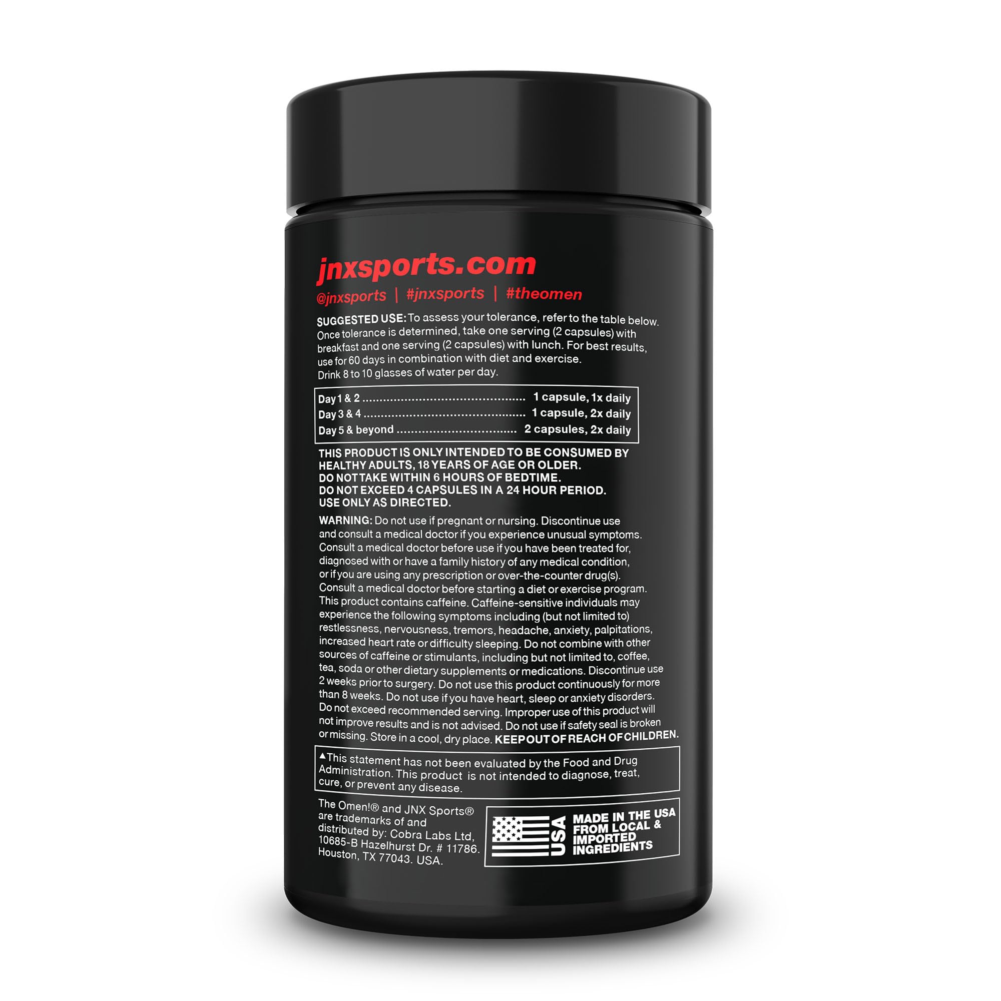 JNX SPORTS The Omen! Thermogenic Fat Burner – Dietary Supplement for Men & Women with L Carnitine | Appetite Suppressant & Metabolism Booster | 100 Capsules