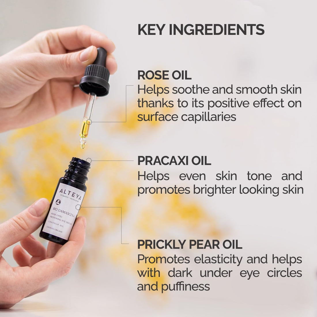 Alteya Organics Eye Serum USDA Certified Organic Skin Care 1.7 Fl Oz/50 mL Bio Damascena Award-Winning Eye Treatment with Organic Bulgarian Rose Oil Rejuvenating, Revitalizing and Clarifying
