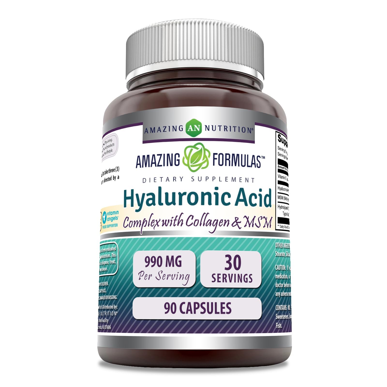 Amazing Formulas Hyaluronic Acid Super Complex with MSM, Collagen Type I & III, and Vitamin C | 990 Mg | 90 Capsules Supplement | Non-GMO | Gluten Free | Made in USA