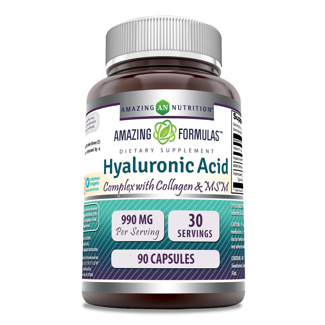 Amazing Formulas Hyaluronic Acid Super Complex with MSM, Collagen Type I & III, and Vitamin C | 990 Mg | 90 Capsules Supplement | Non-GMO | Gluten Free | Made in USA