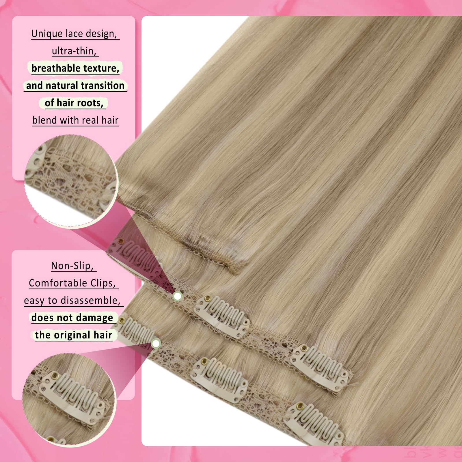 YoungSee 22inch Dark Ash Blonde with Golden Blonde Hair Extensions Clip in 100% Real Hair Full Head Clip Remy Human Hair Extensions 7pcs/120gram