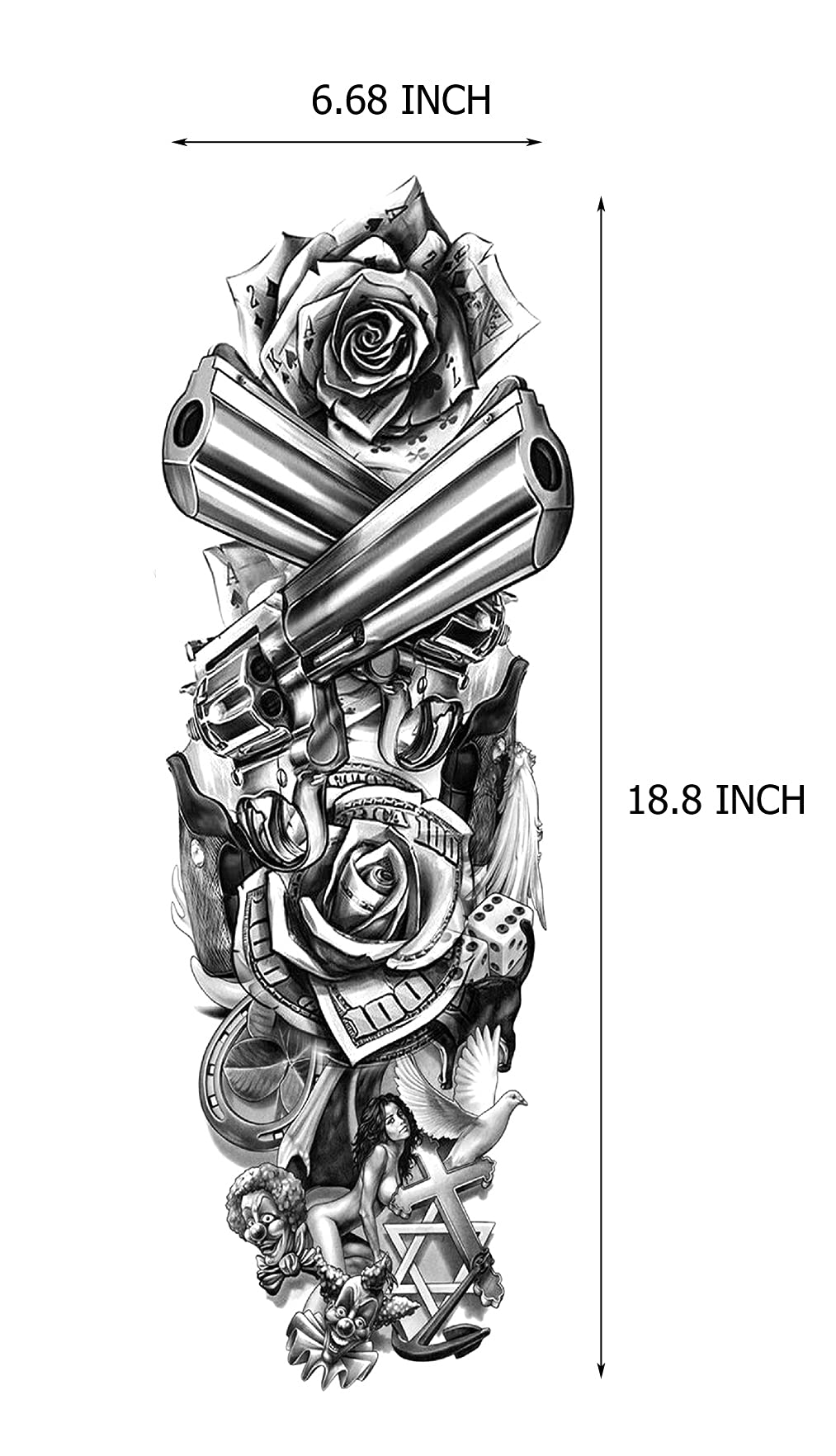 Kotbs 6 SheetsTribal Lion Forest Full Arm Temporary Tattoo Sleeves for Women Adults, Indian Warrior Military Gun Full Sleeve Tattoo for Men Waterproof Fake Tattoos