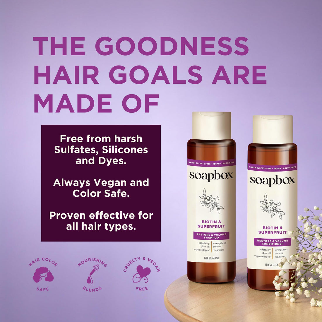 Soapbox Biotin & Superfruit Shampoo & Conditioner Set with Vegan Collagen, Aloe and Shea Butter, Sulfate Free, Paraben & Silicone Free, Color Safe and Vegan Hair Products, 1 Liter Each (Pack of 2)