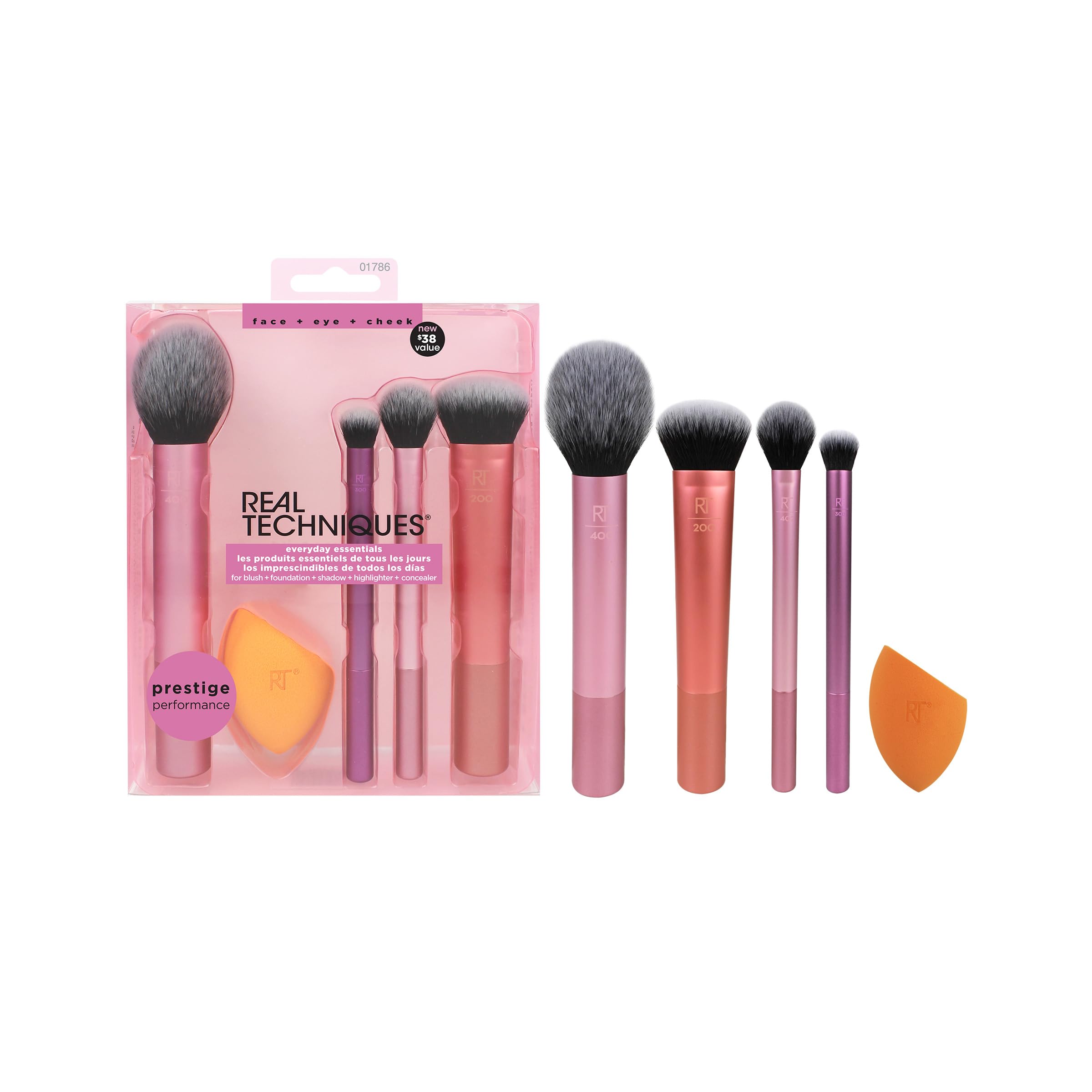 REAL TECHNIQUES By Sam & Nic Everyday Essentials For Blush + Foundation + Shadow + Highlighter + Concealer, 200 g, Multicolour