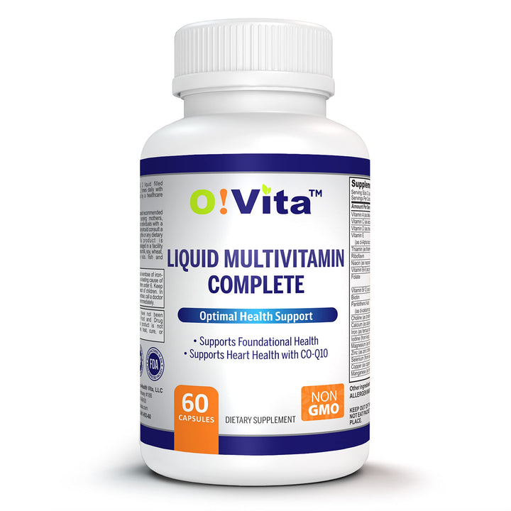 O!VITA Liquid Multivitamin Complete, with a Full Spectrum of Vitamins and Minerals, Plus 42 Fruits and Vegetable Proprietary Blend, Easy Absorption (60 Vegan Liquid Filled Capsules)