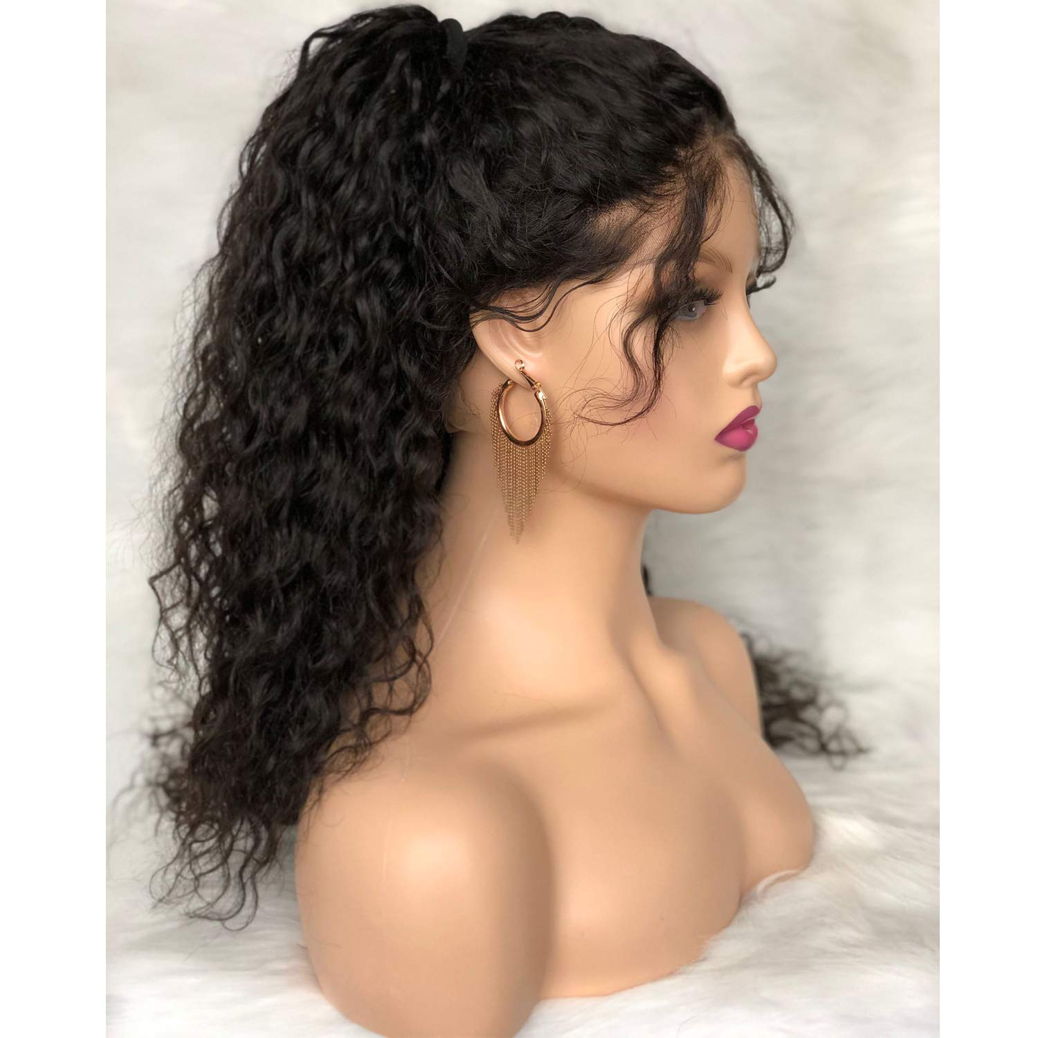 Voloria Realistic Female Mannequin Head with Shoulder Manikin PVC Head Bust Wig Head Stand with Makeup for Wigs Display Necklace Earrings Beige
