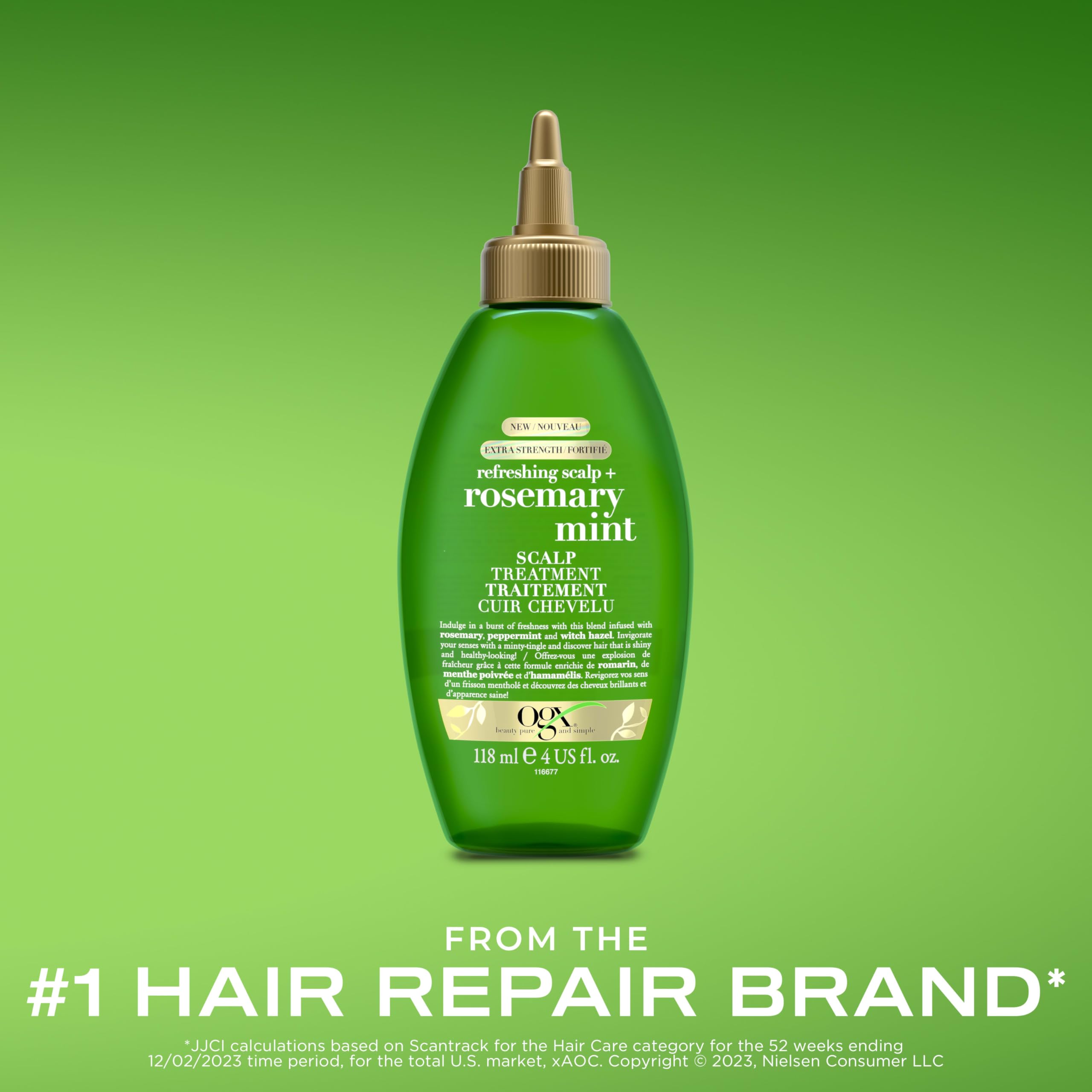 OGX Extra Strength Refreshing Scalp + Rosemary Mint, Refreshing to Help Remove Scalp Buildup, Minty Leave-In Dry for Shiny Hair, 4 fl. Oz