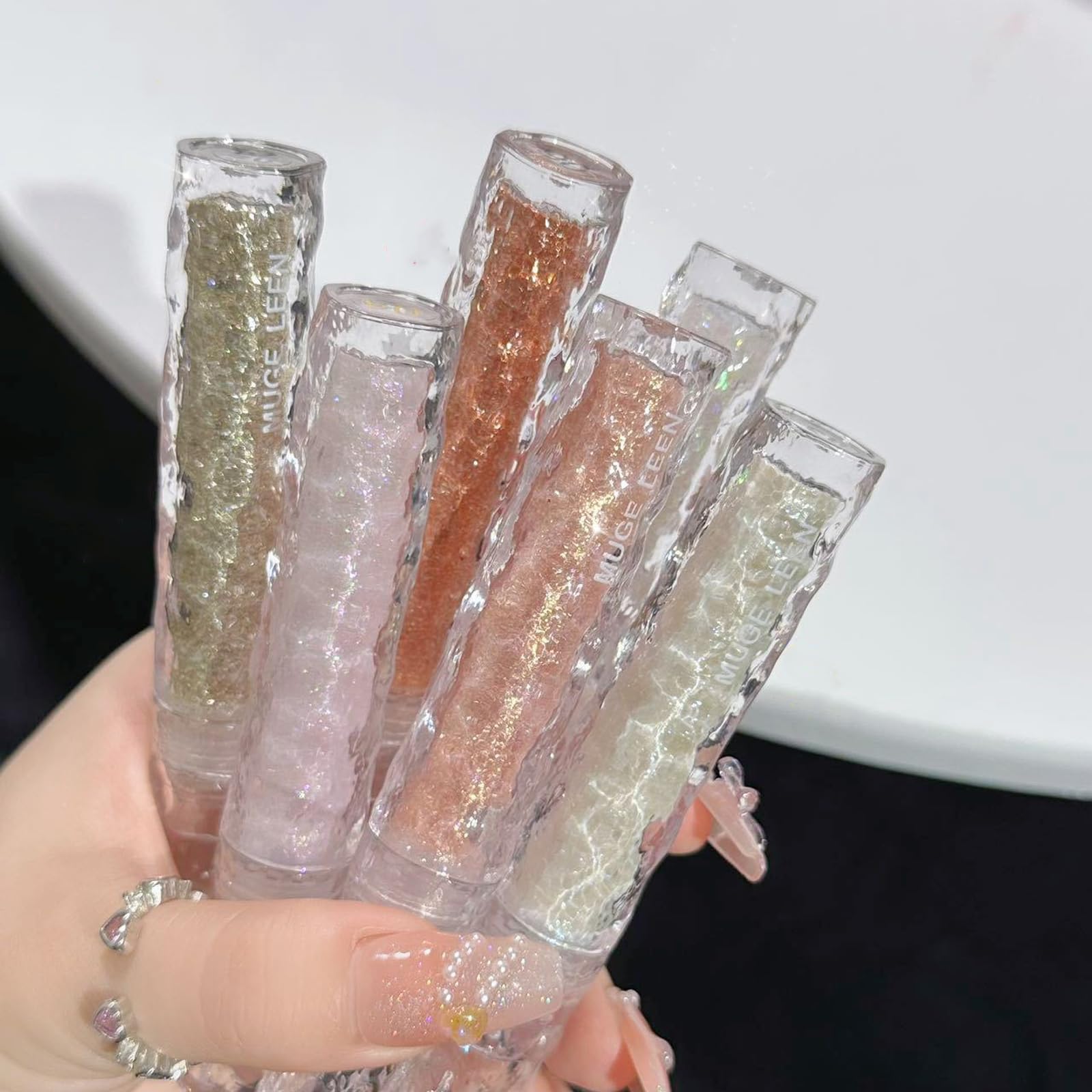 Gireatick 6pcs Liquid Glitter Eyeshadow Set, Shimmer Eye Make Up for Korean Crystals Makeup, Quick Drying, Pigmented and Long Lasting Eyeshadow Eye Liner, Silver Pink Gold Crystals Eye Glitter Makeup