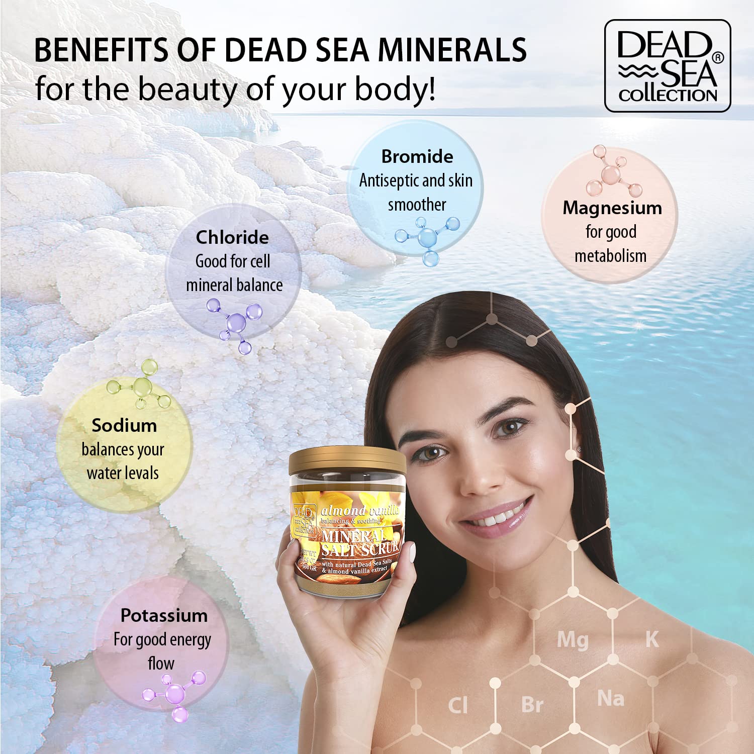 Dead Sea Collection Almond Vanilla Salt Scrub – Exfoliating Body Scrub for Women – Moisturizing and Nourishing Skin – with Pure Oils and Dead Sea Minerals (23.28 Oz)