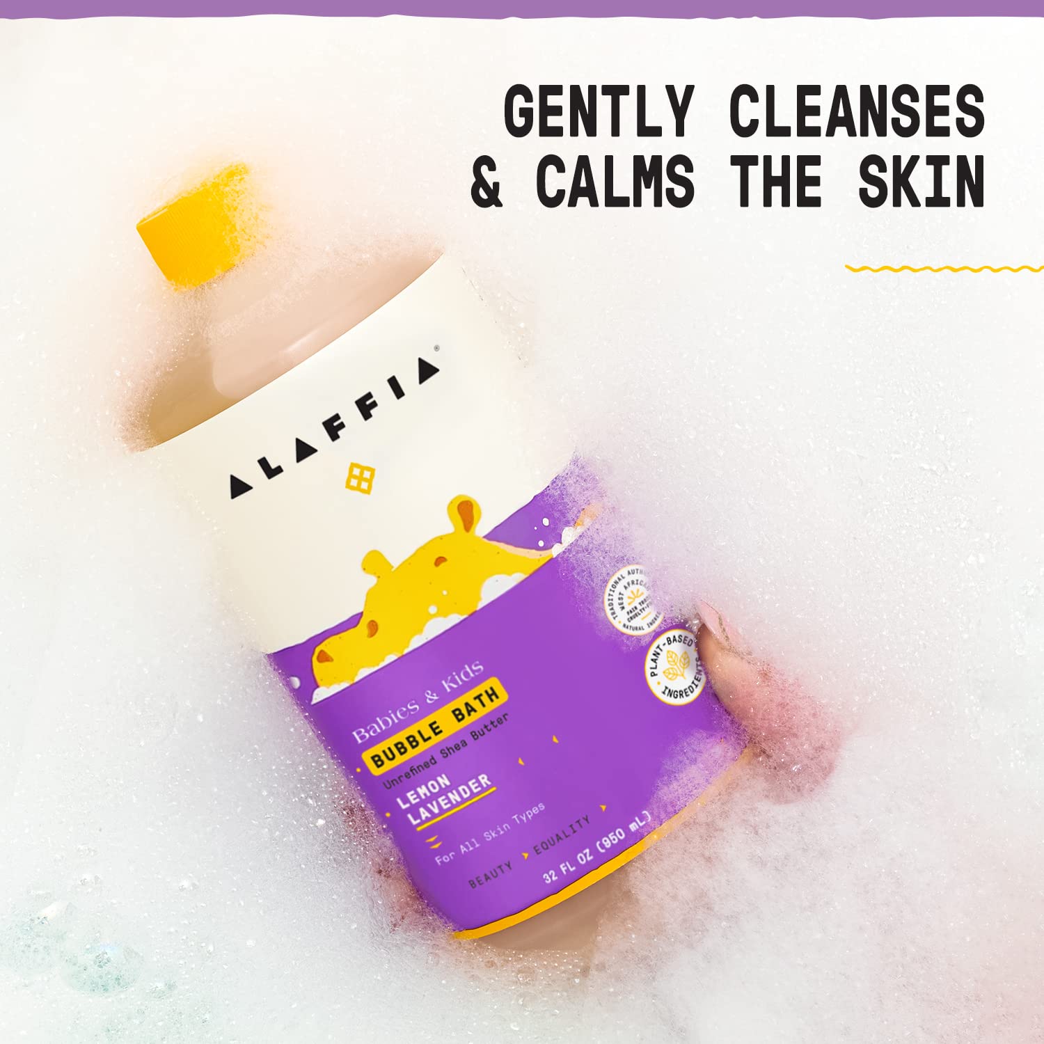 Alaffia - Everyday Shea Bubble Bath, Babies and Kids, Gentle Support to Clean, Moisturize, and Calm with Shea Butter, Lemon Extract, and Lavender Oil, Fair Trade, Lemon Lavender, 32 Ounces