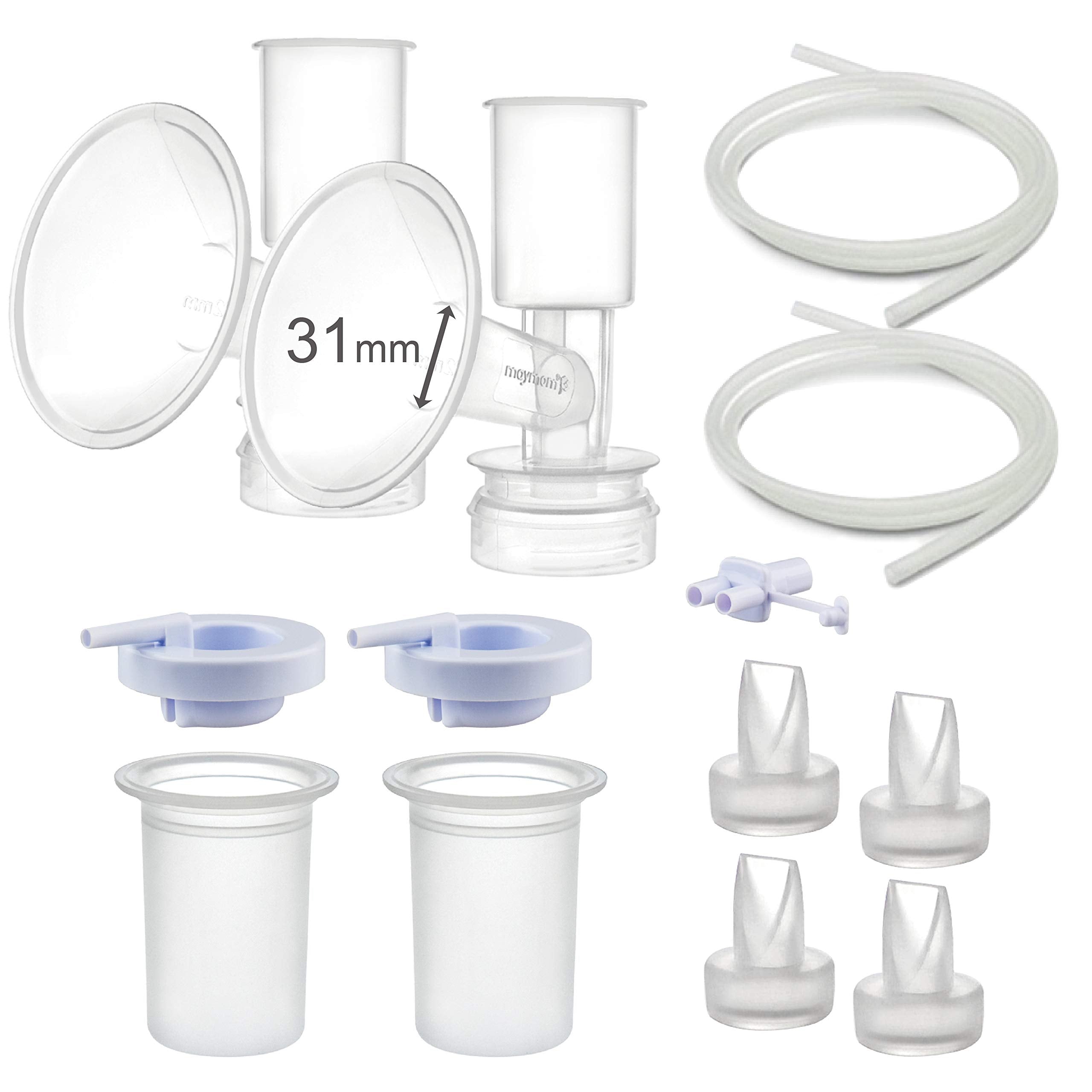 Maymom Pump Parts Compatible with Ameda Purely Yours Pumps; Incl. Silicone Membrane, Duckbill, Tubing, Flange; Replaces Ameda Spare Parts Kit (Flange 31 mm)
