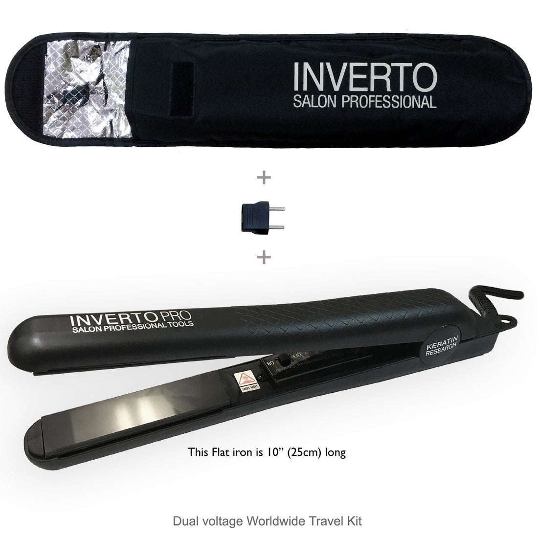 Inverto PRO 1 Ceramic Tourmaline and Titanium Plates Flat Iron Hair Straightener Curler Worldwide Dual Voltage 110v-220v 450°f (232°c)