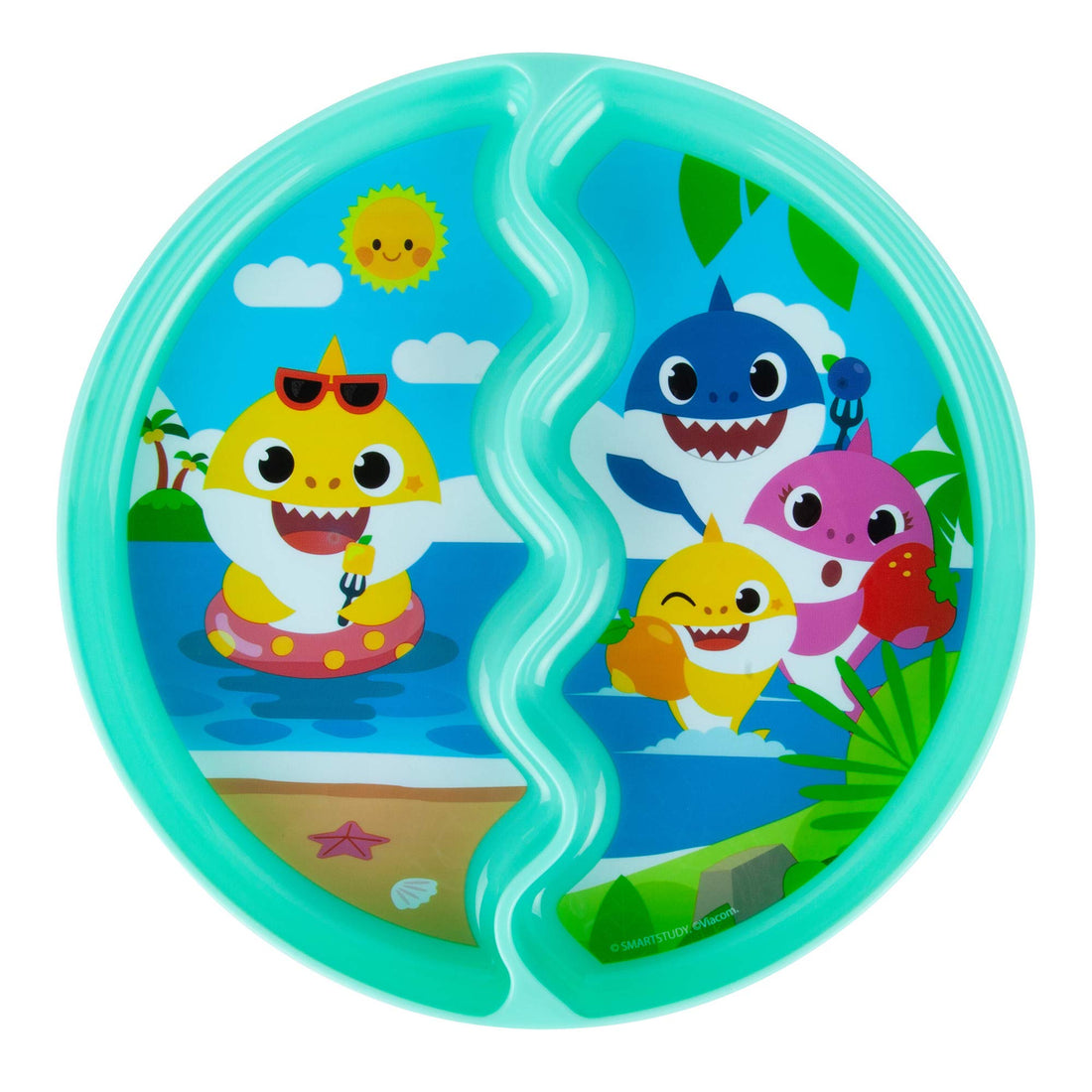 The First Years Pinkfong Baby Shark Divided Suction Plate- Dishwasher Safe Baby Plates with Suction Cups - Baby Feeding Essentials for Solid Food Baby Led Weaning