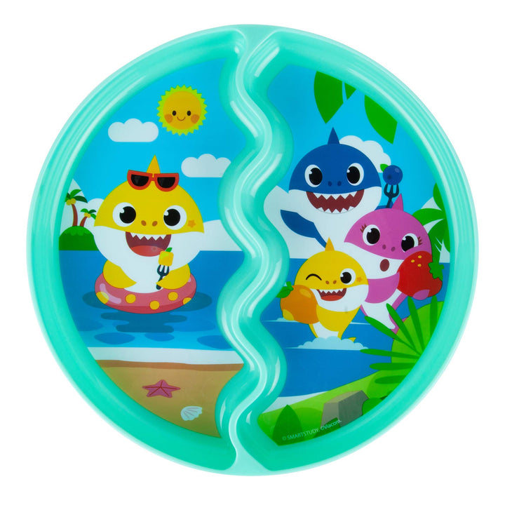 The First Years Pinkfong Baby Shark Divided Suction Plate- Dishwasher Safe Baby Plates with Suction Cups - Baby Feeding Essentials for Solid Food Baby Led Weaning