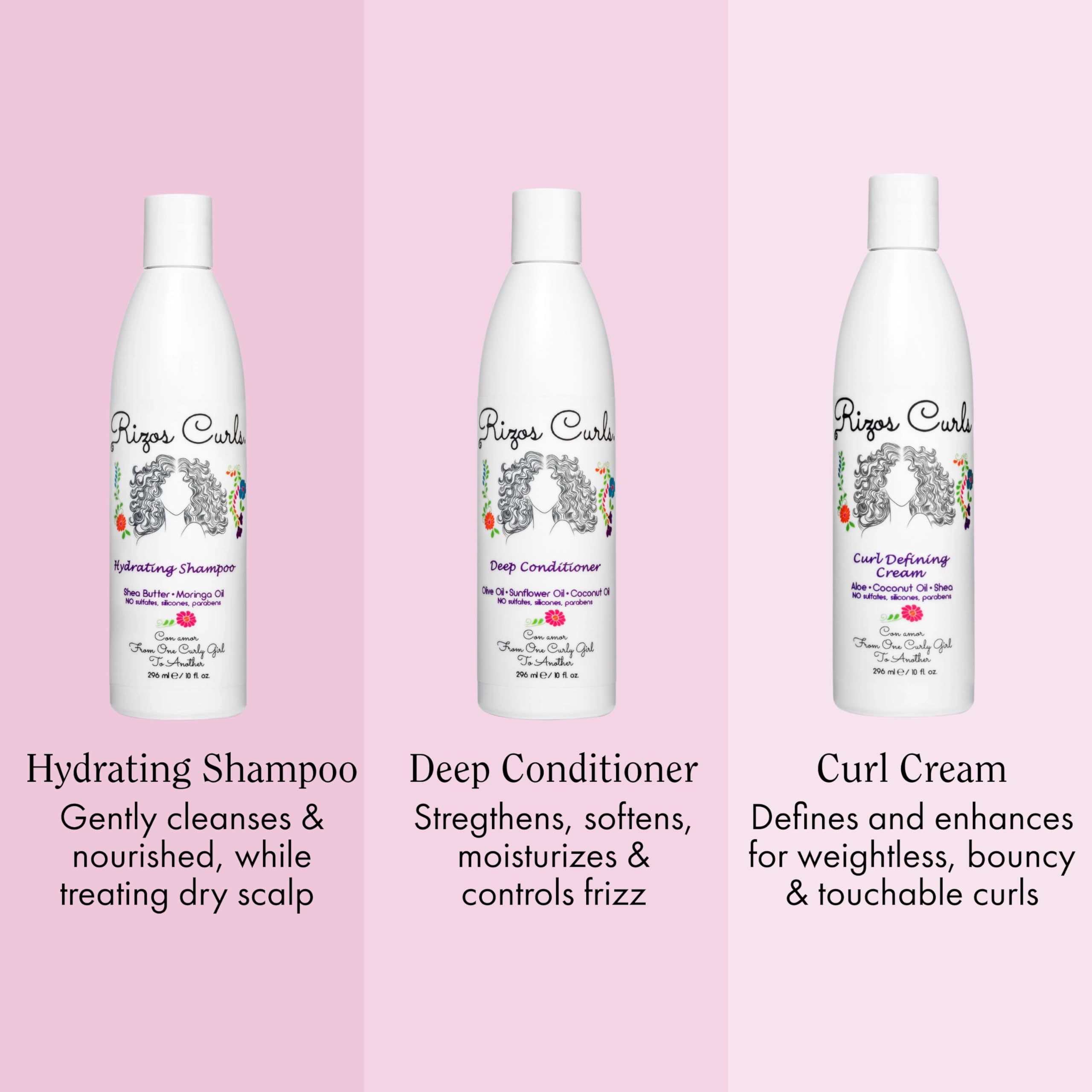 Rizos Curls Curly Hair Define Bundle Set One Hydrating Shampoo One Deep Conditioner And One Defining Cream Latina Hair Care Products