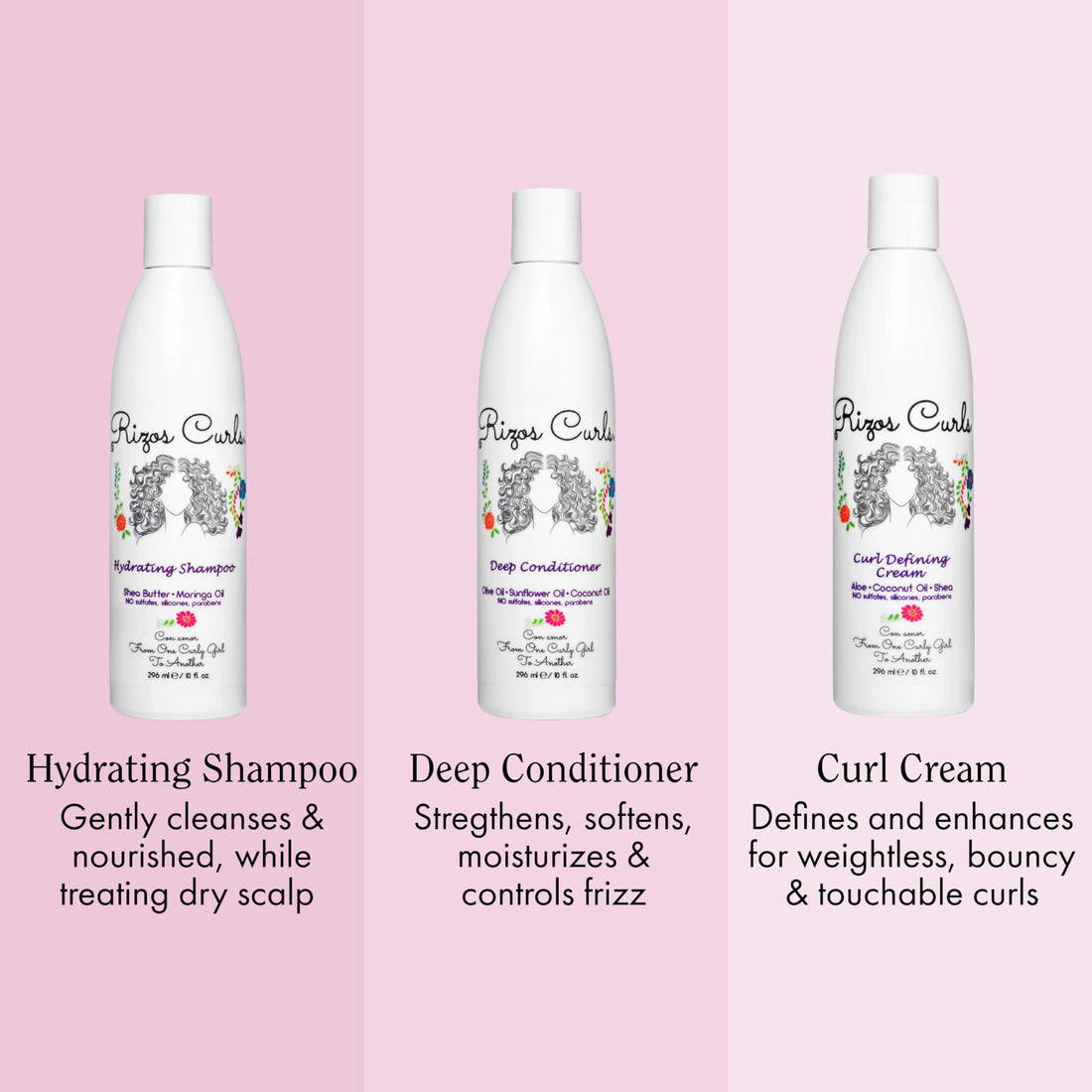 Rizos Curls Curly Hair Define Bundle Set One Hydrating Shampoo One Deep Conditioner And One Defining Cream Latina Hair Care Products