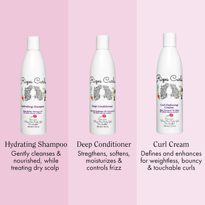Rizos Curls Curly Hair Define Bundle Set One Hydrating Shampoo One Deep Conditioner And One Defining Cream Latina Hair Care Products